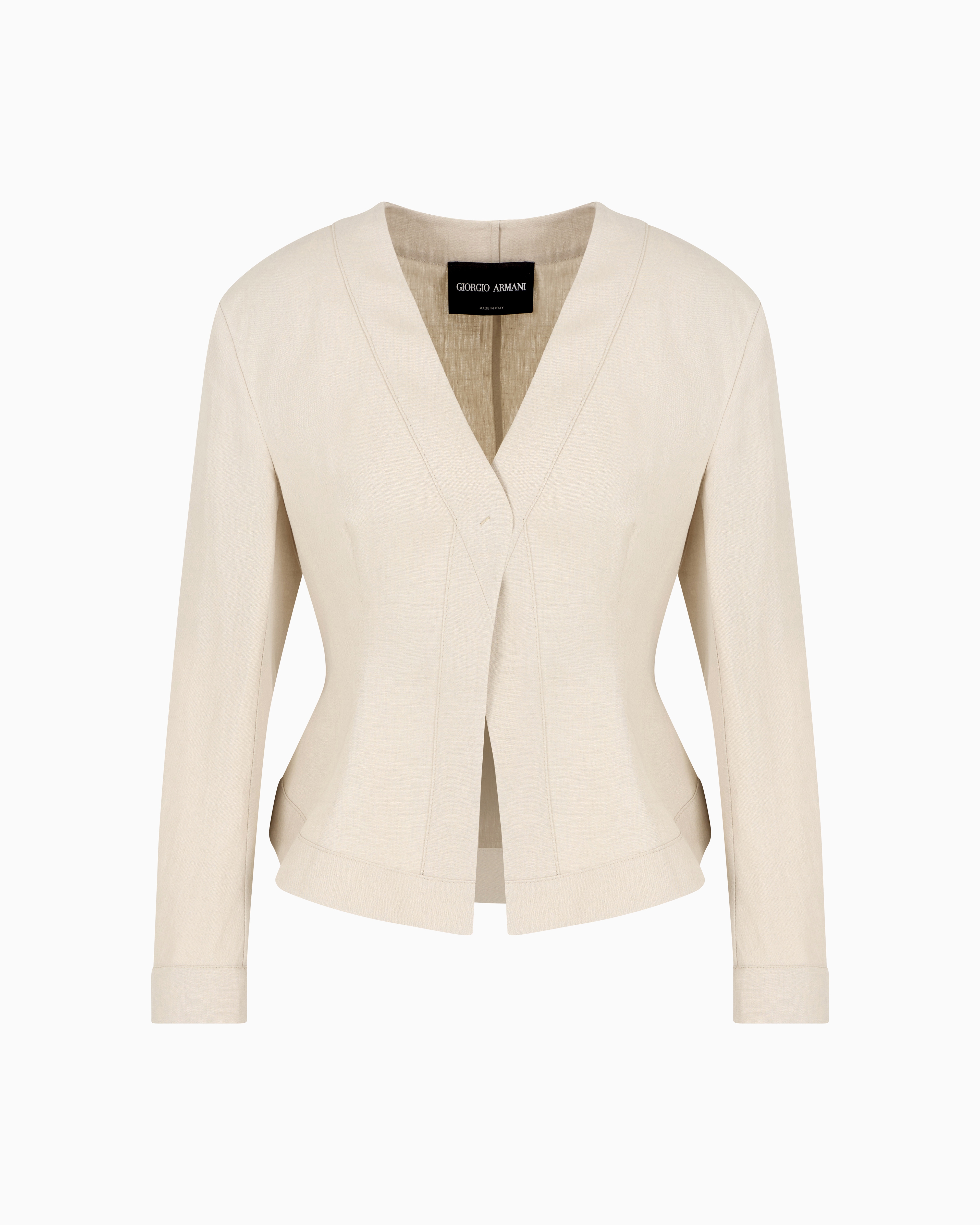 Giorgio Armani Short, Single-breasted Linen Jacket In Brown