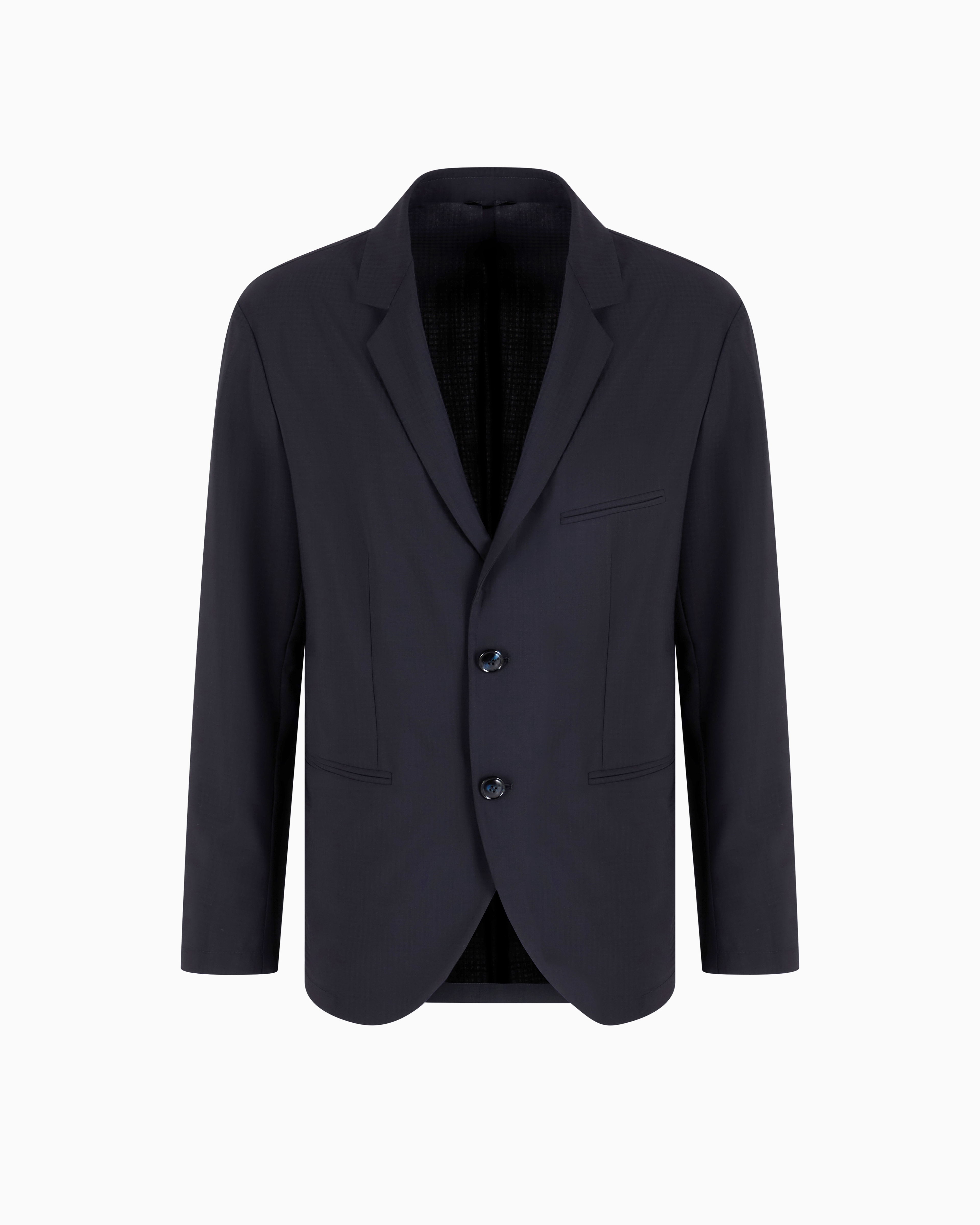 Giorgio Armani Black Single-Breasted, Virgin-Wool Jacket 56_R