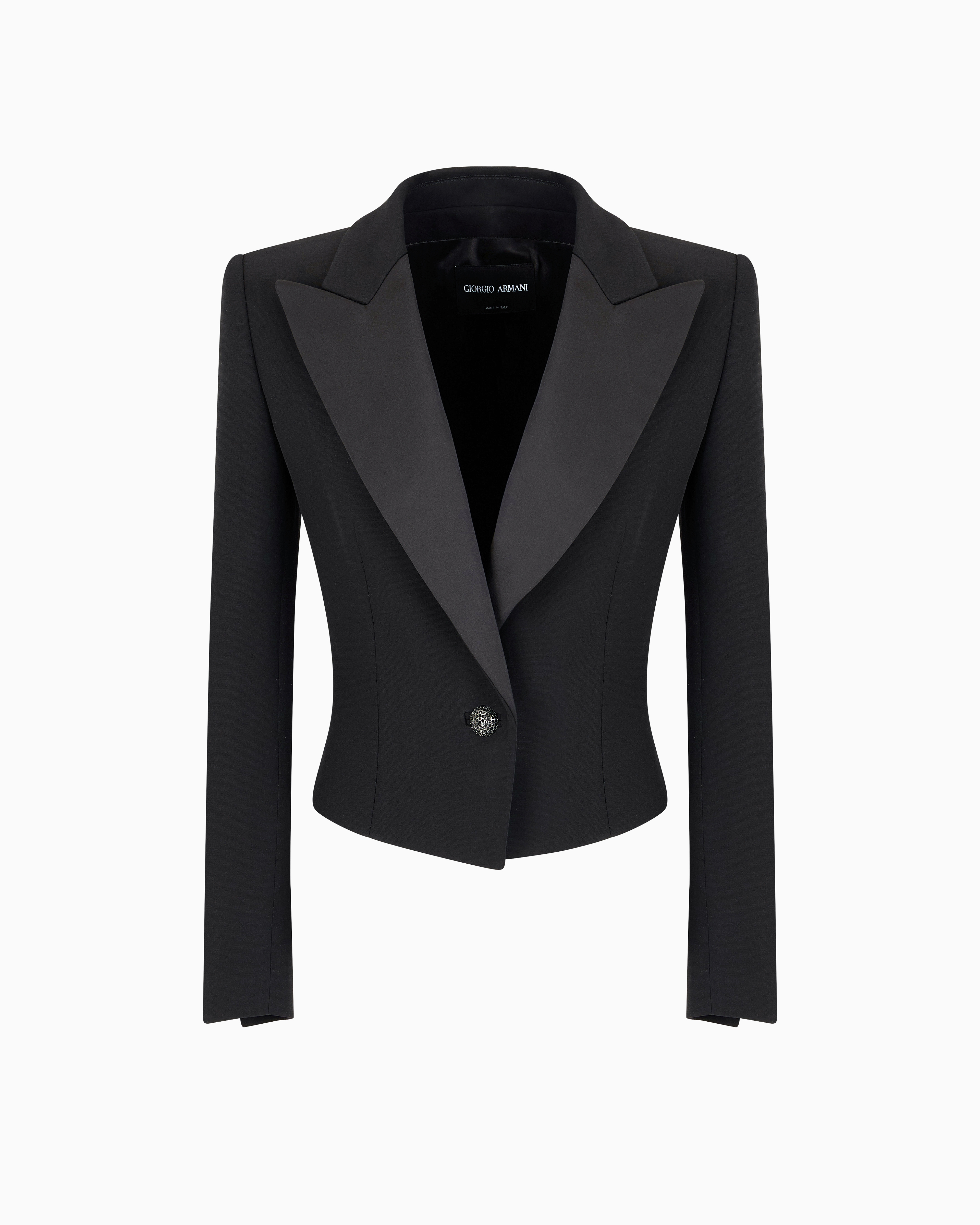 Giorgio Armani Glitter Silk-cady Single-breasted Short Jacket