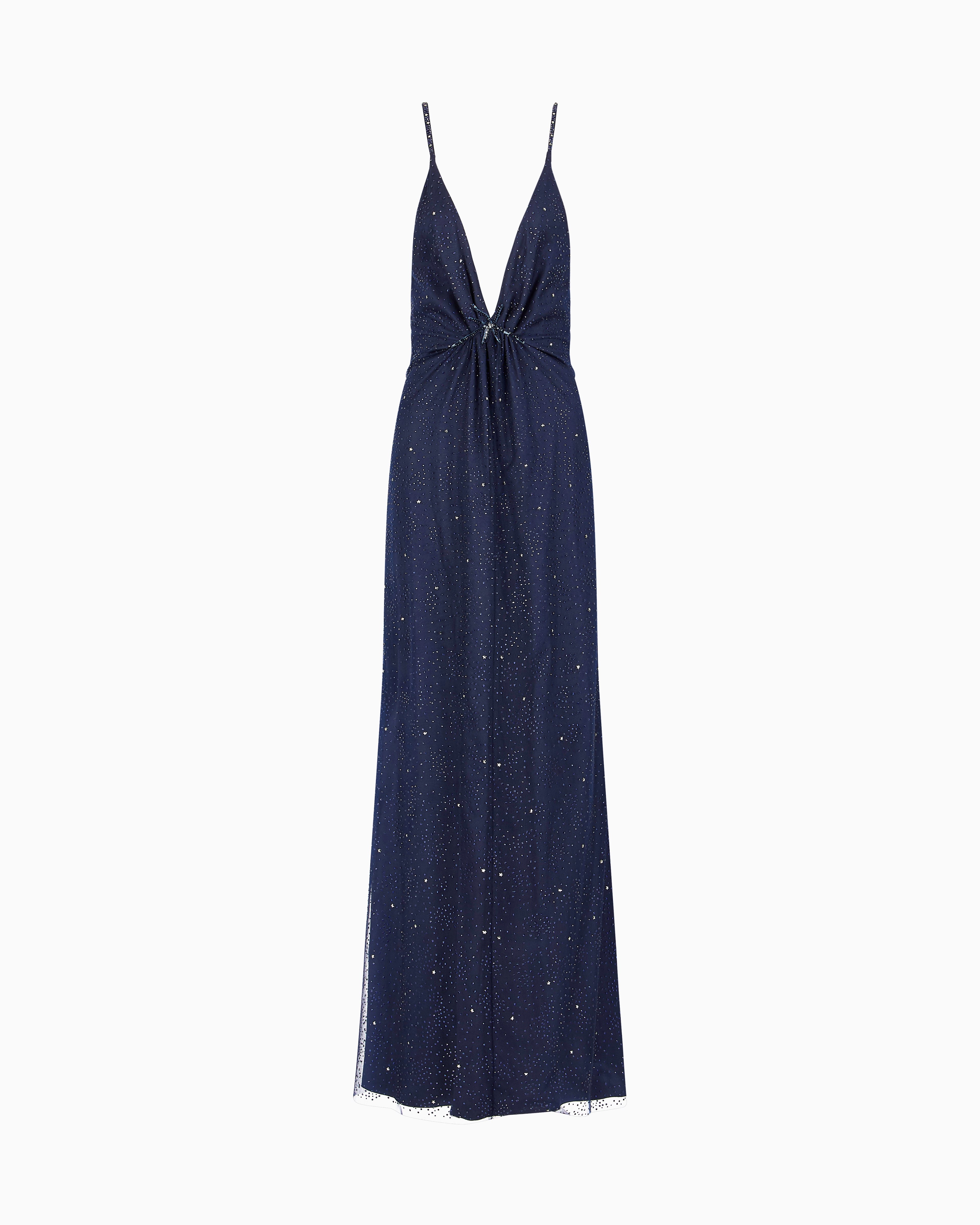 Giorgio Armani Silk Blend Long Dress With Rhinestone Embroidery