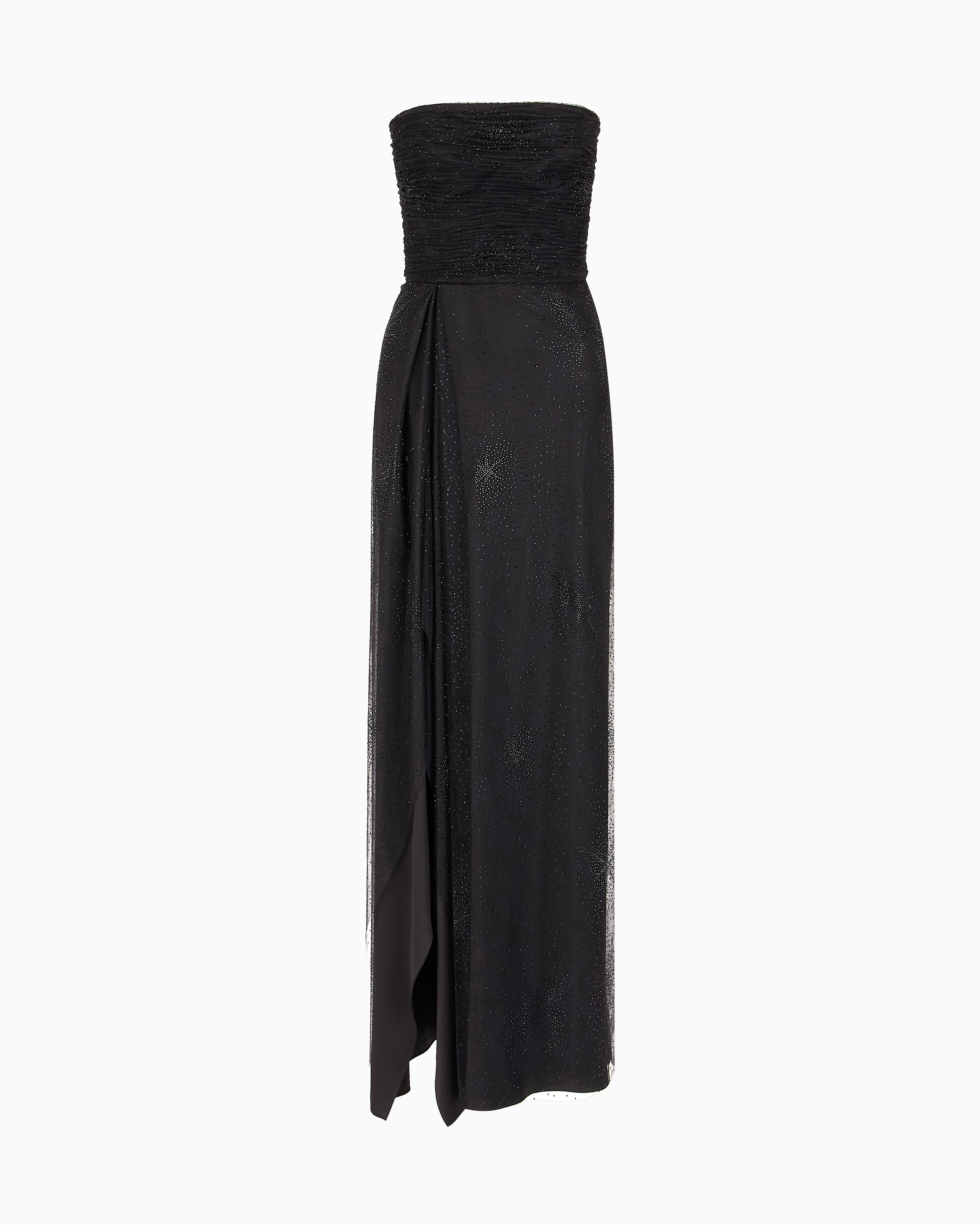 Giorgio Armani Silk Blend Long Bustier Dress With Rhinestone Embroidery