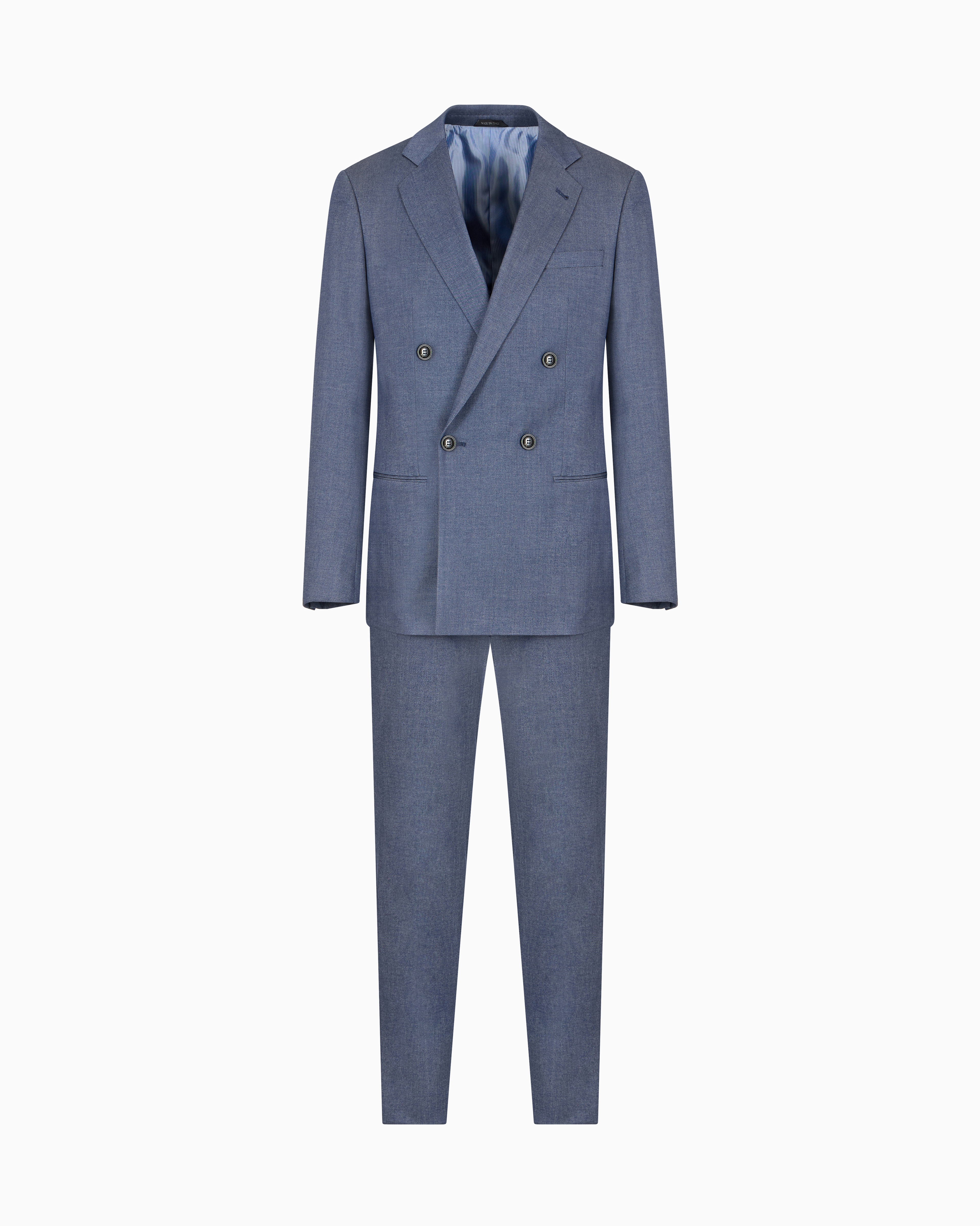 Giorgio Armani Soho Line Double-breasted Denim-effect Cashmere And Stretch Cotton Suit