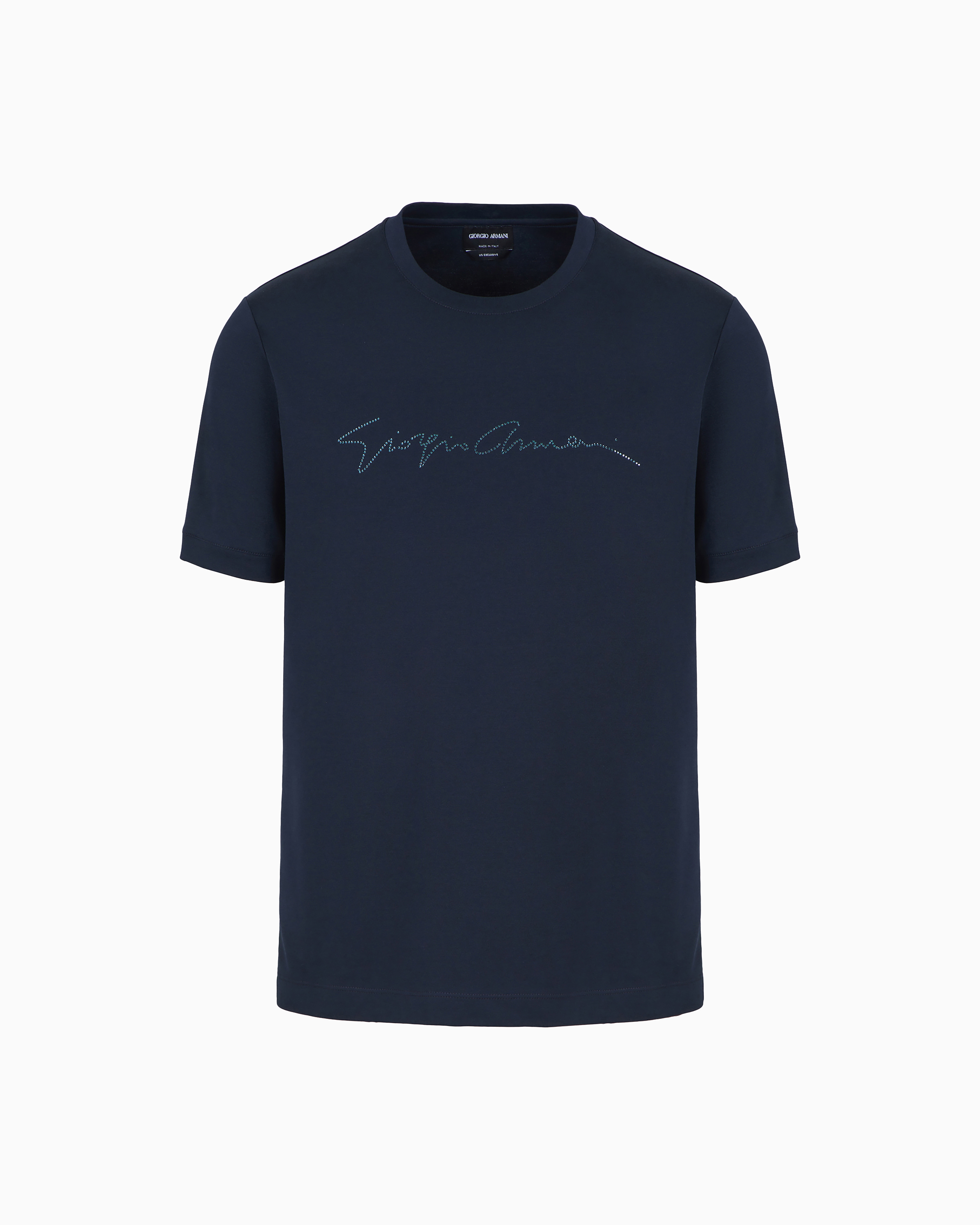 Giorgio Armani Crew-neck Short Sleeve T-shirt With Front Print In Blue