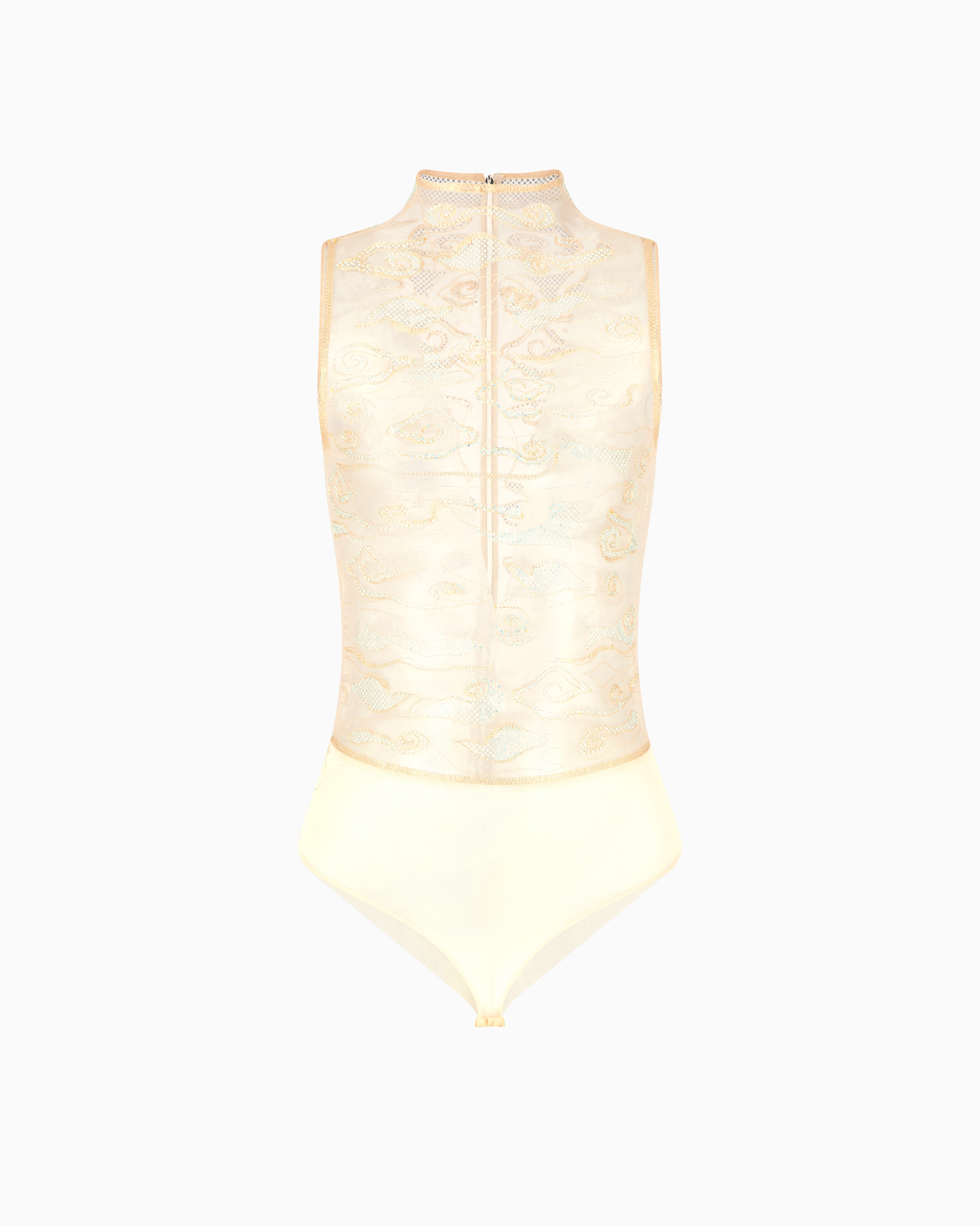 Giorgio Armani Short Tulle Bodysuit With Rhinestone Embroidery