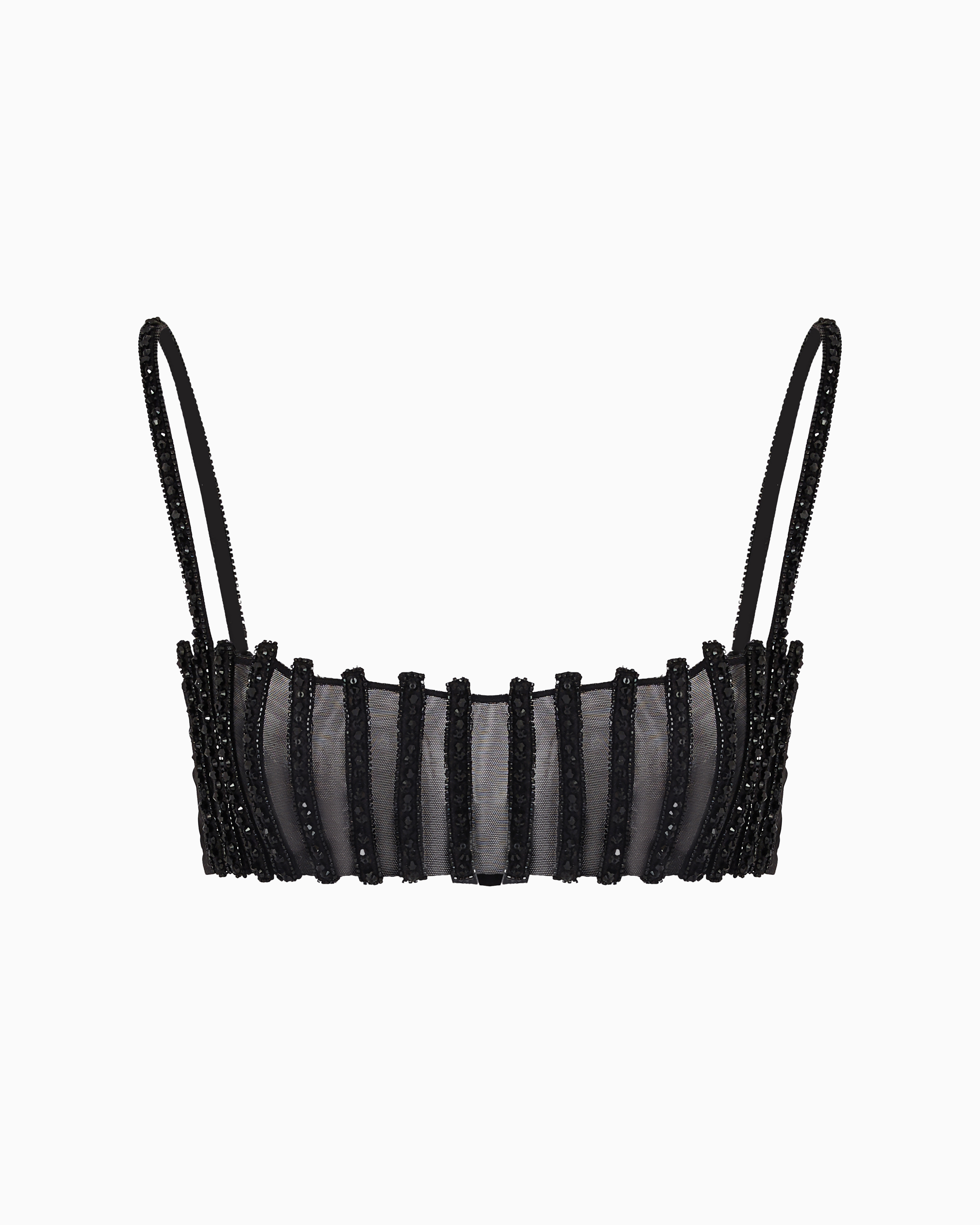 Giorgio Armani Embroidered Stretch Tulle Bandeau Top