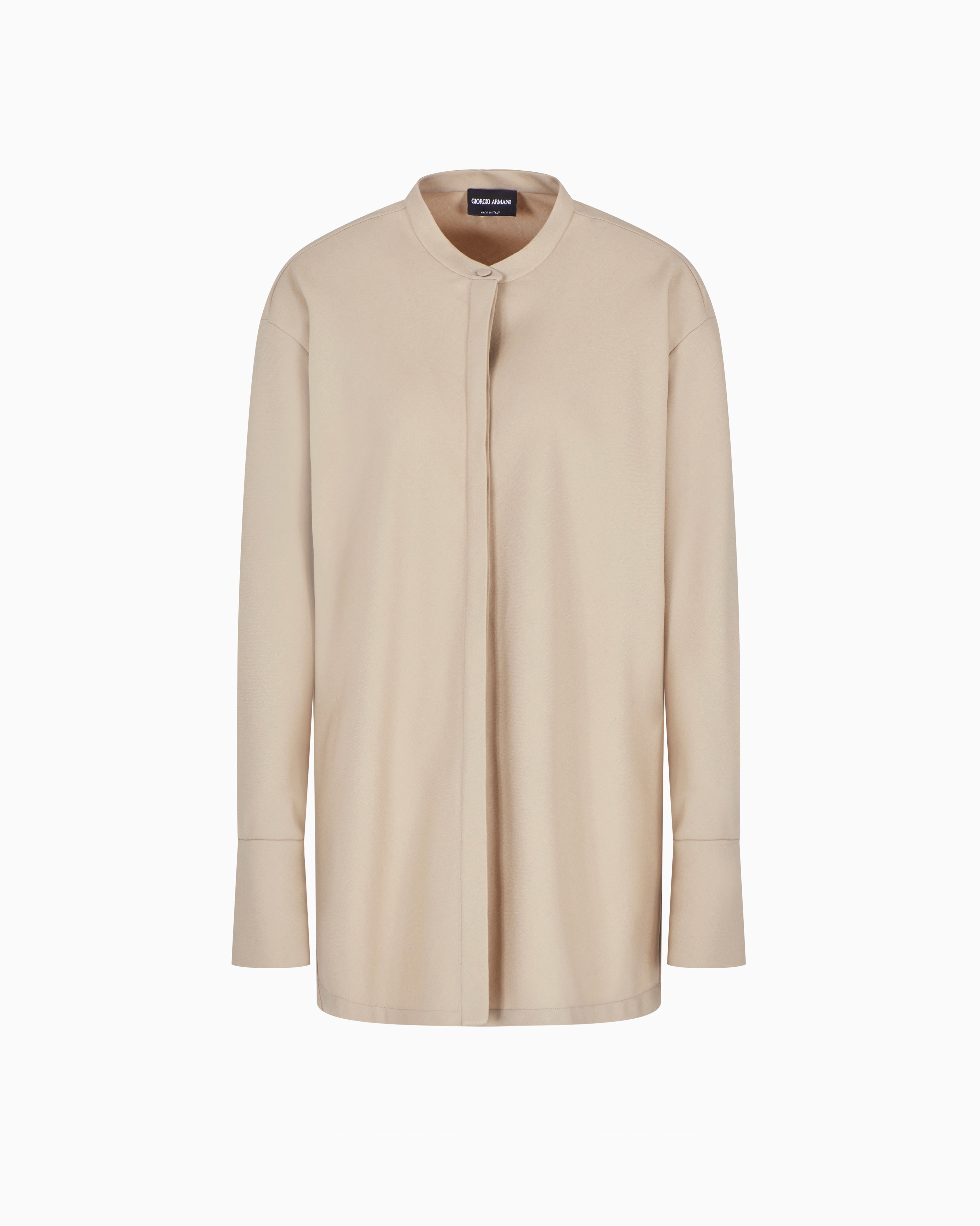 Giorgio Armani Long-sleeved Fluid Wool Shirt In Neutral