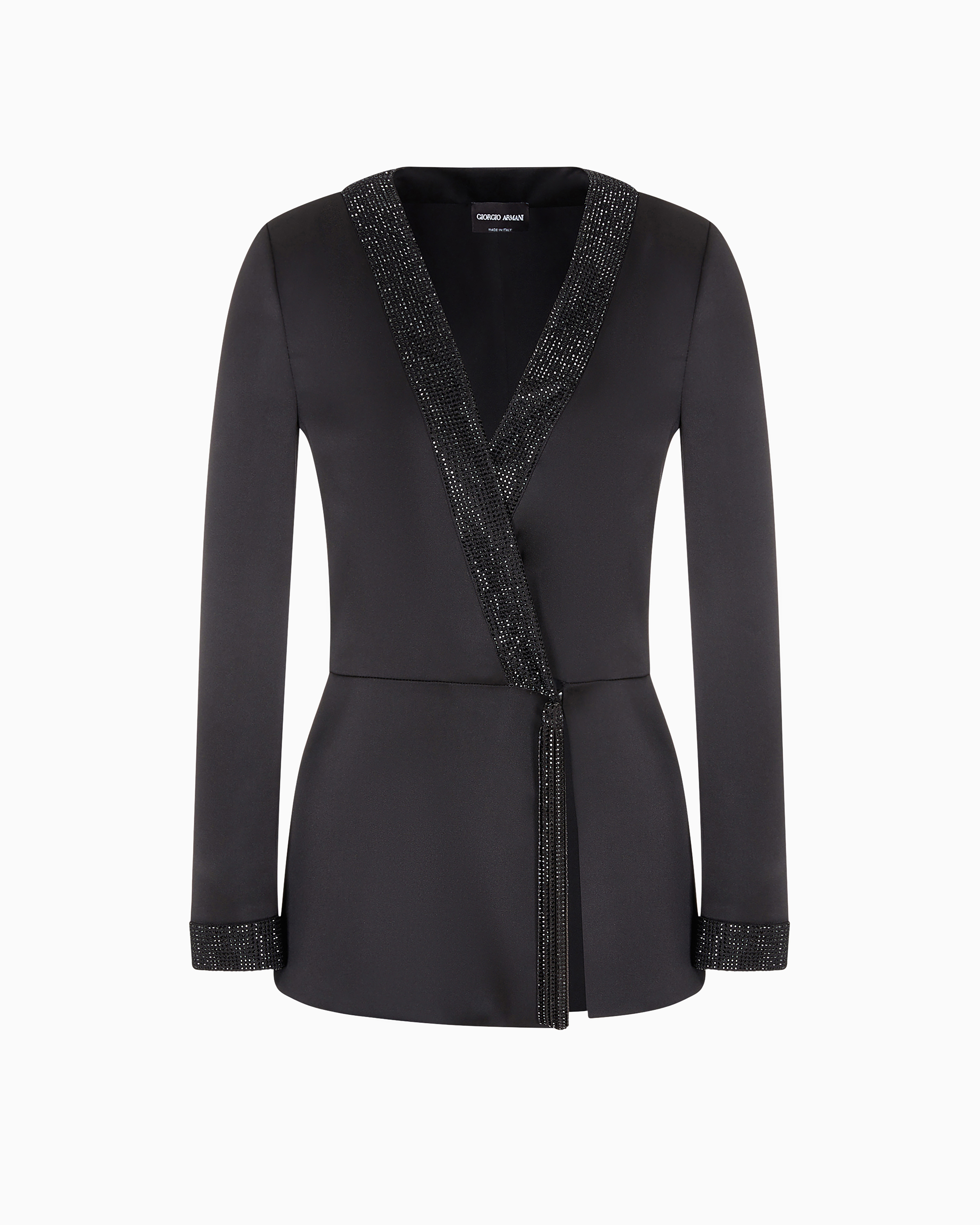 Long satin jacket with rhinestone and crystal trim | Giorgio