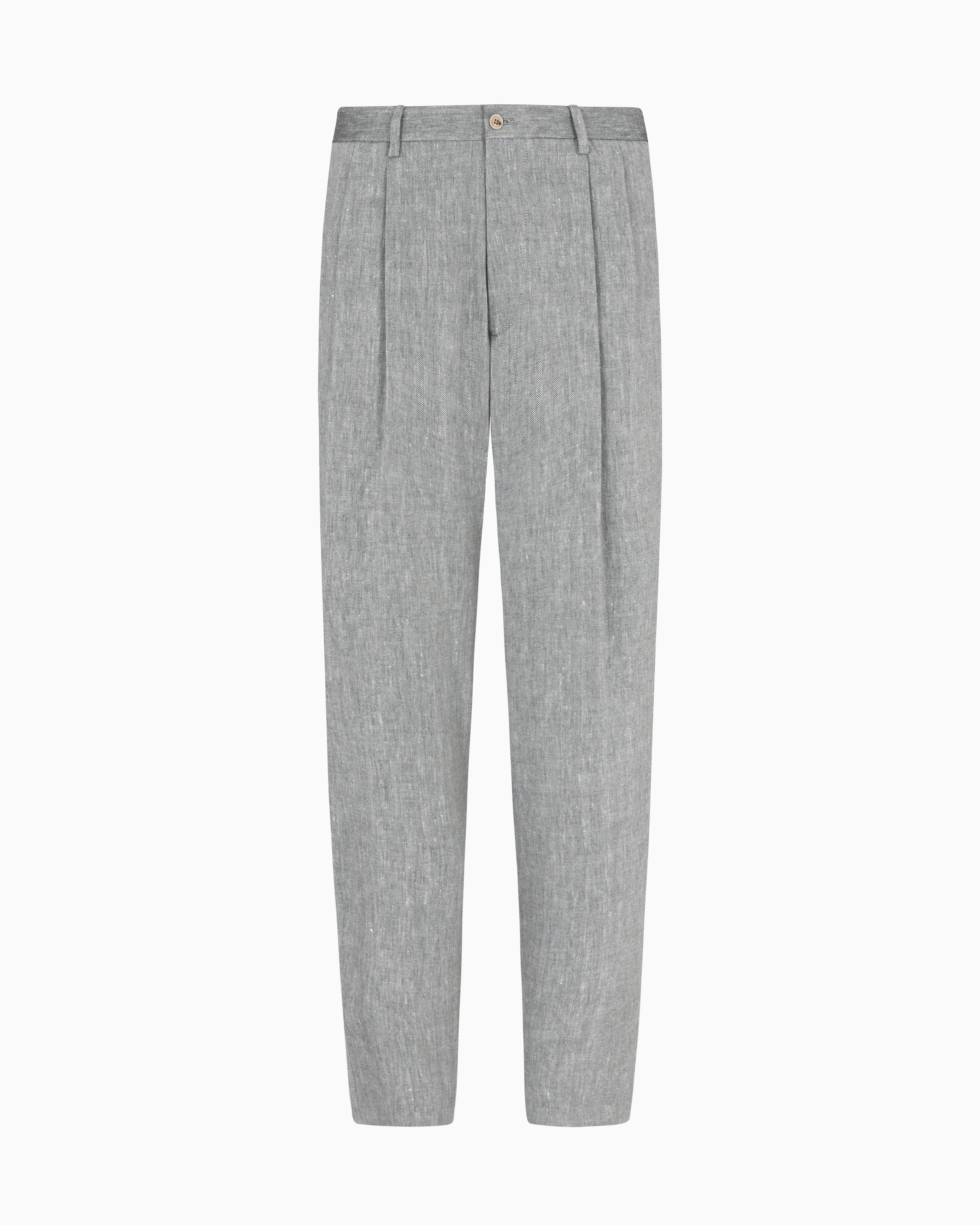 Giorgio Armani Double-pleat Trousers In Chevron Linen And Virgin Wool