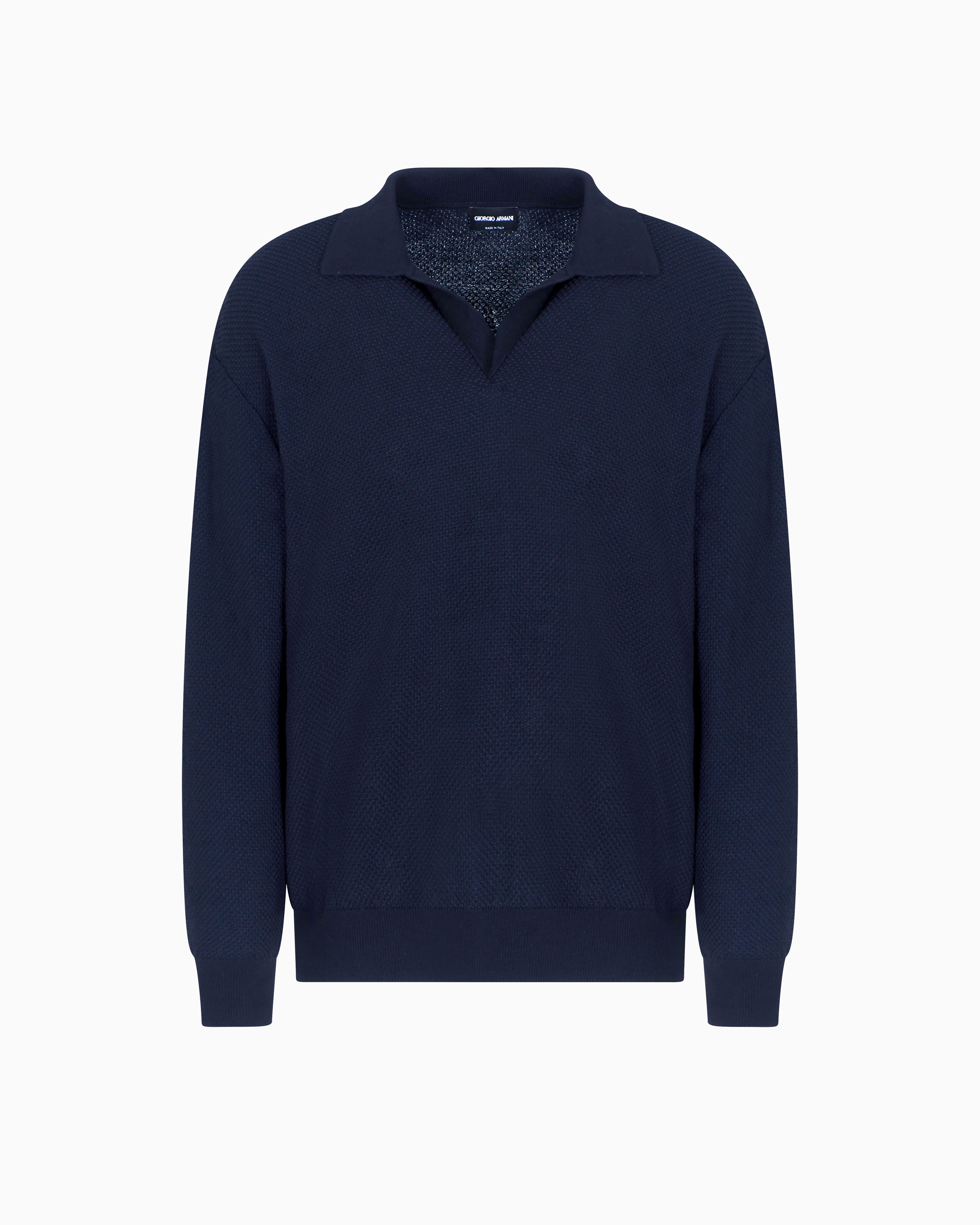 Giorgio Armani Micro Jacquard Virgin Wool And Viscose Polo Jumper