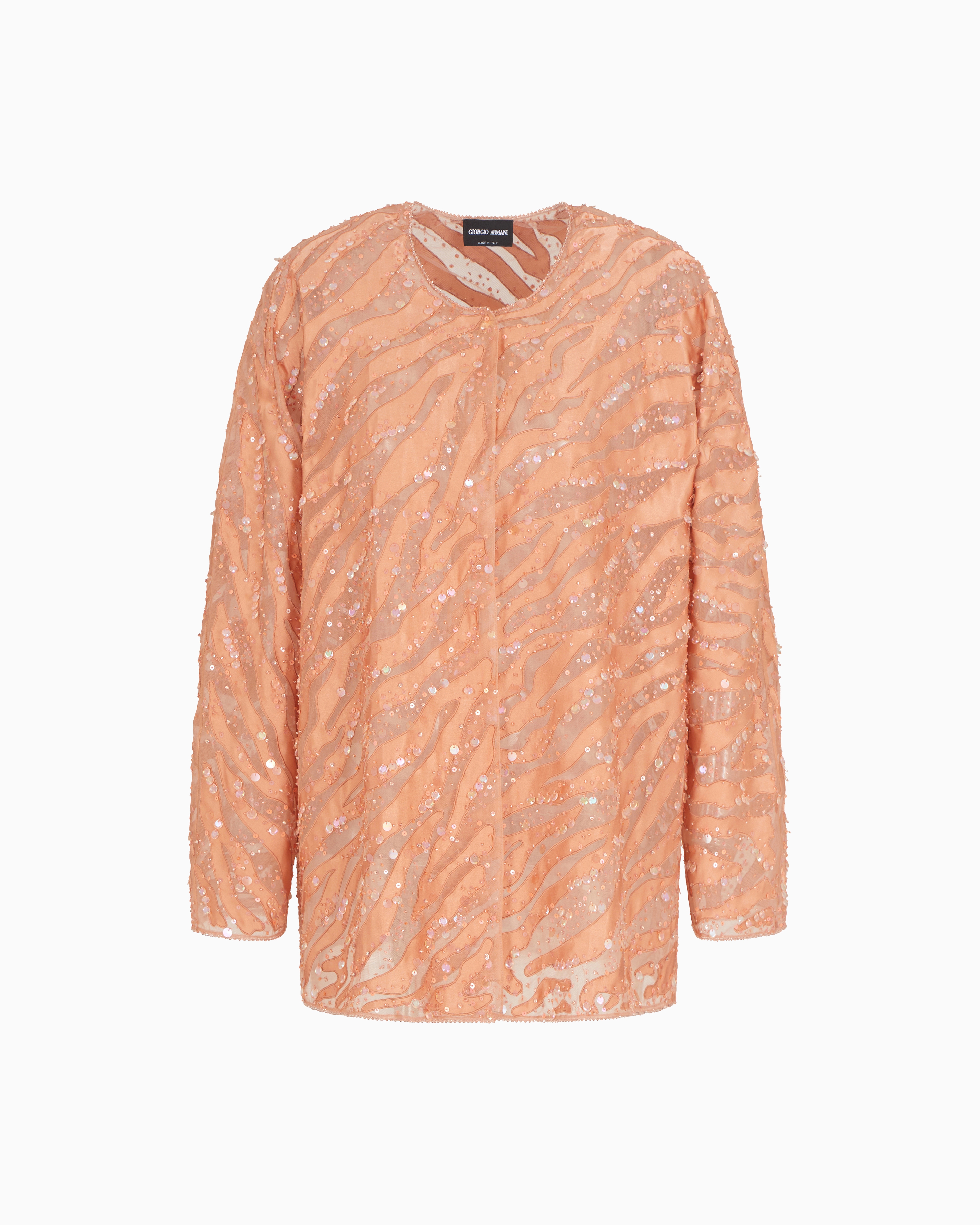 Giorgio Armani Organza Shirt With Animal Skin Motif Embroidery