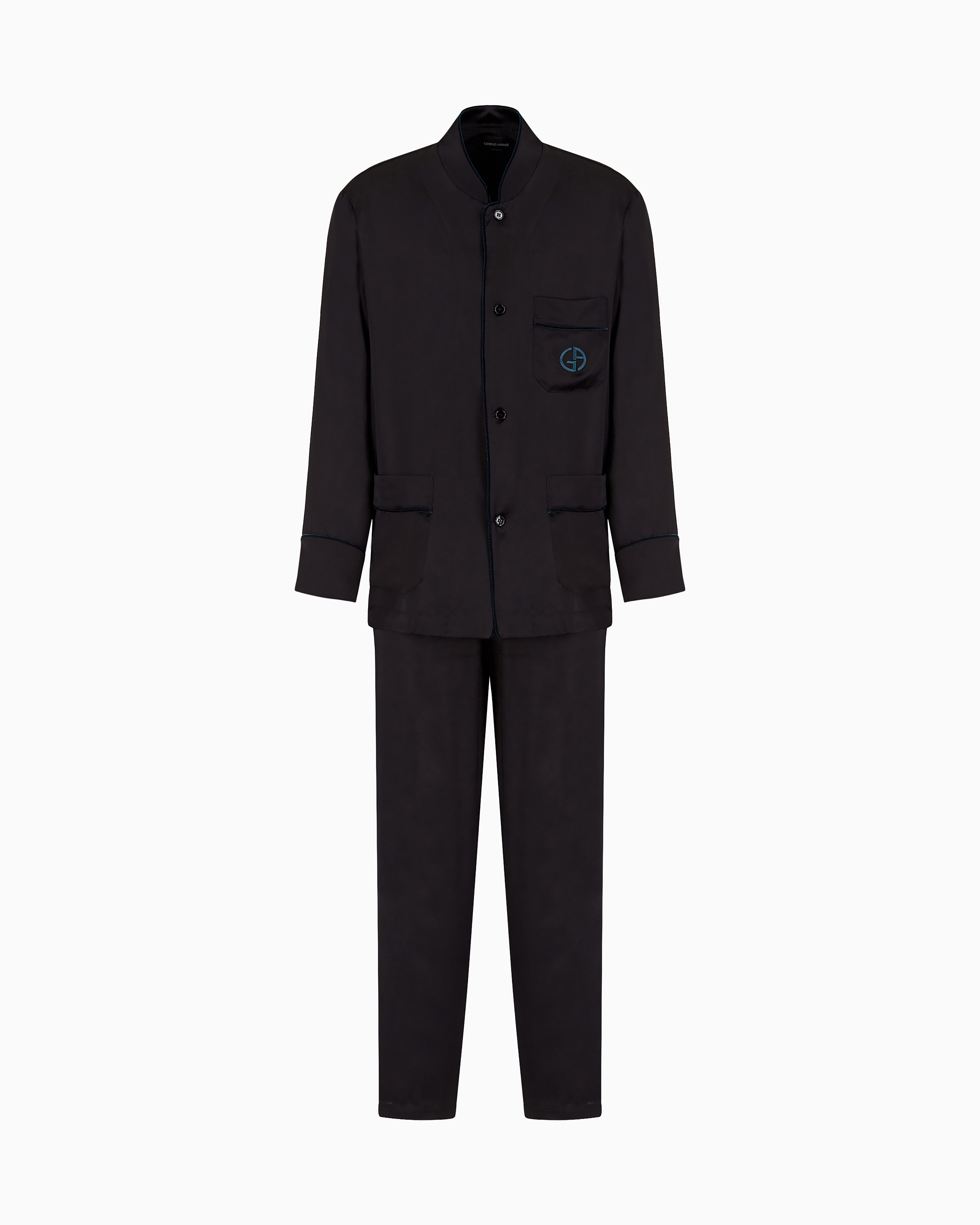 Giorgio Armani Silk Monogrammed Pyjamas In Black