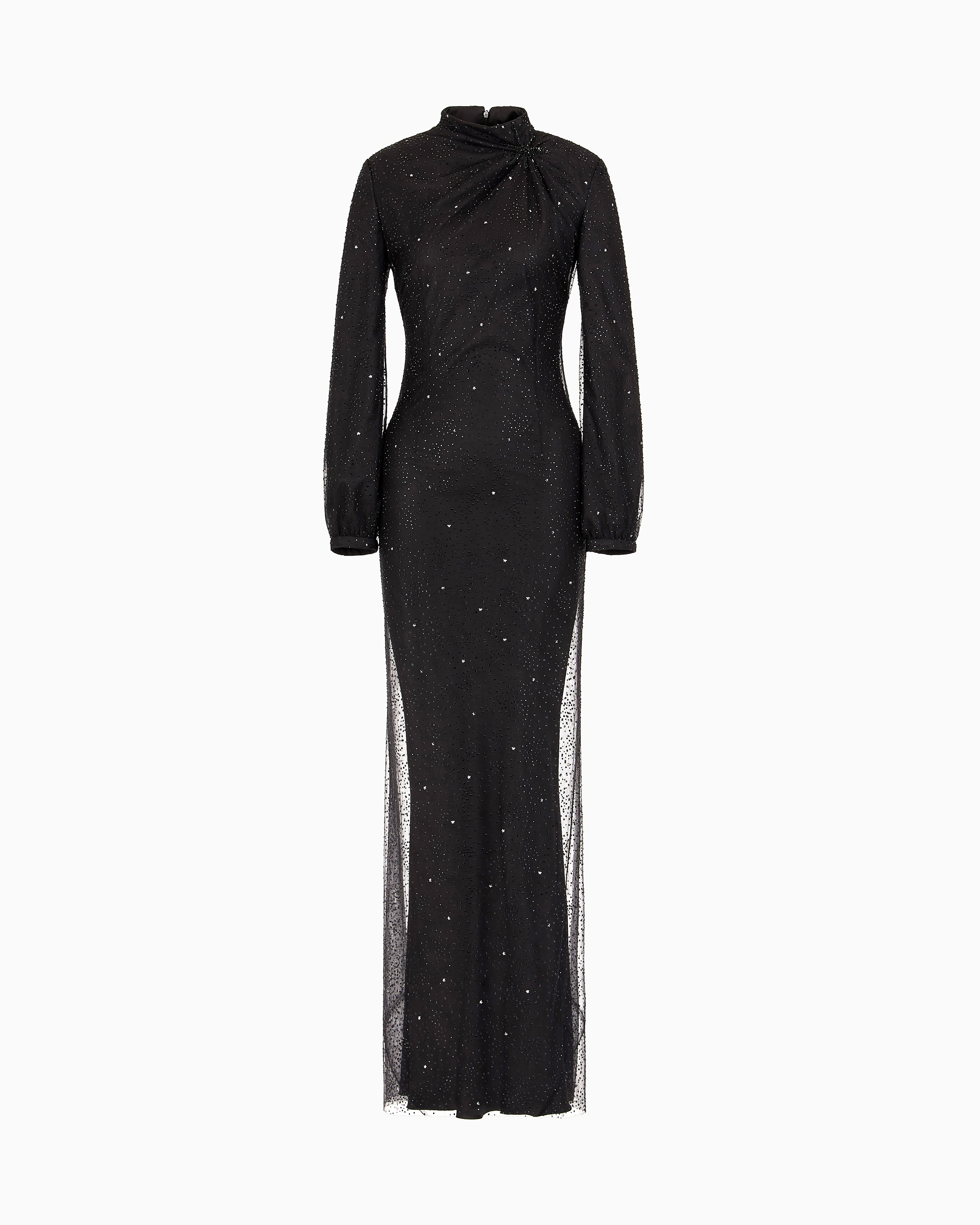 Giorgio Armani Silk Long Dress With Rhinestone Embroidery
