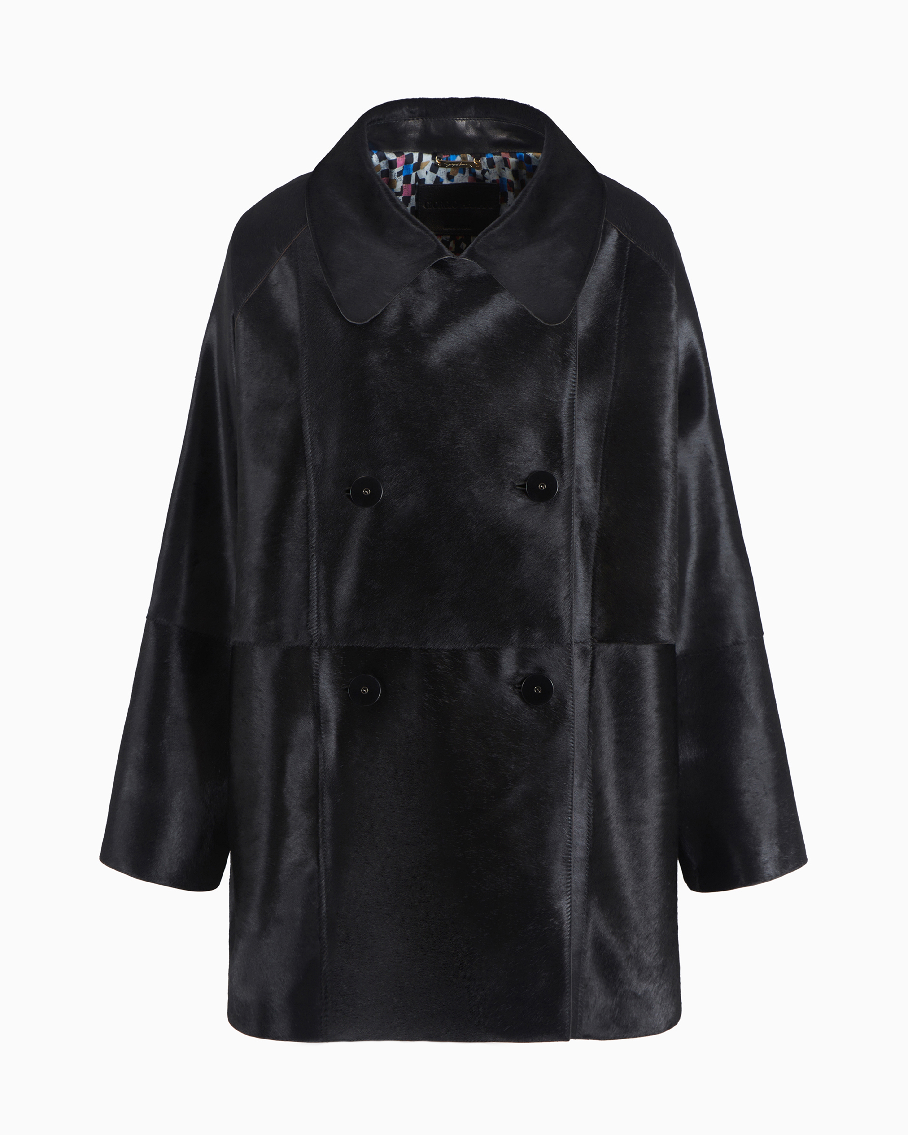 Pony skin-effect leather double-breasted pea coat | Giorgio