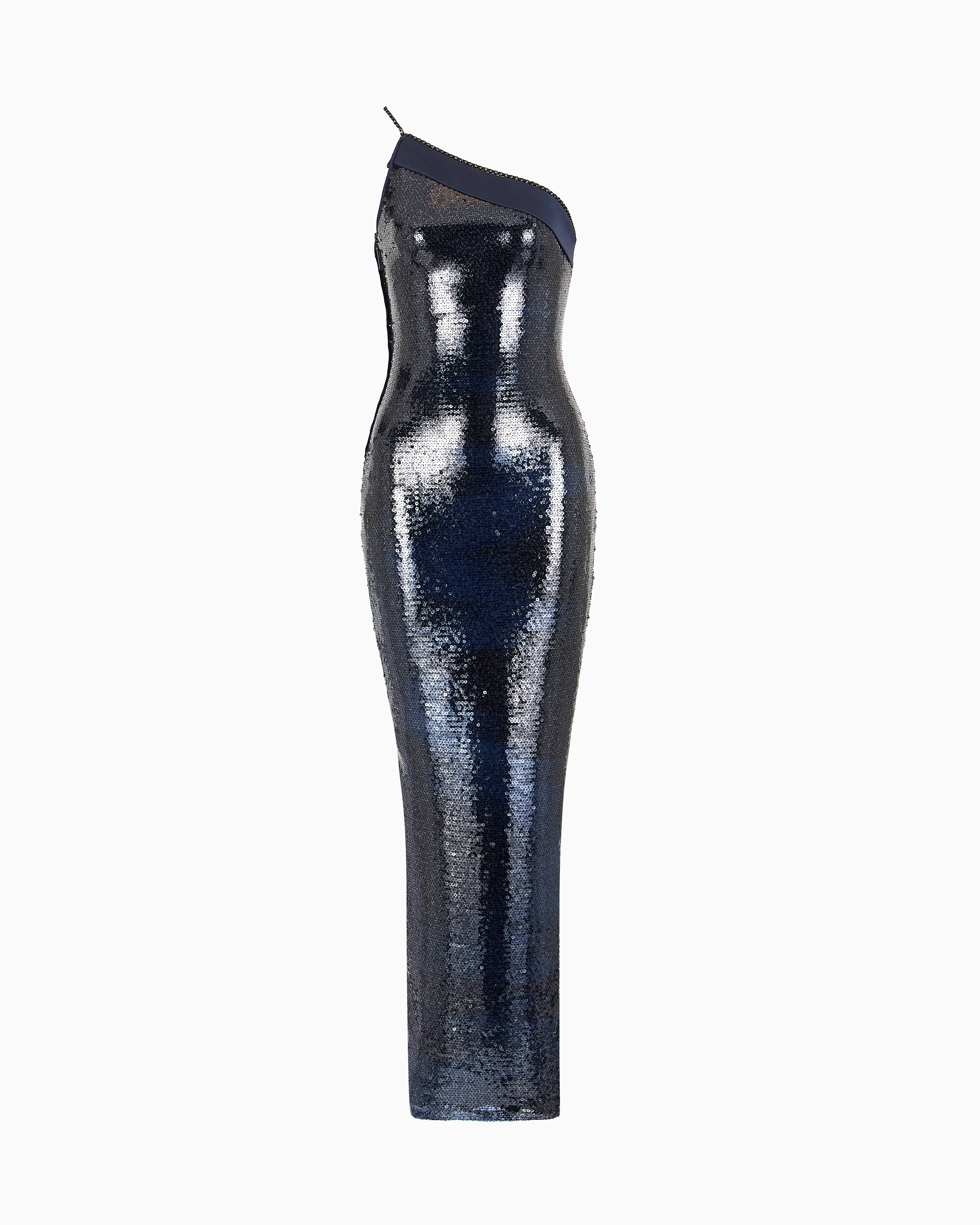 Giorgio Armani One-shoulder Long Tulle Dress With Sequin Embroidery