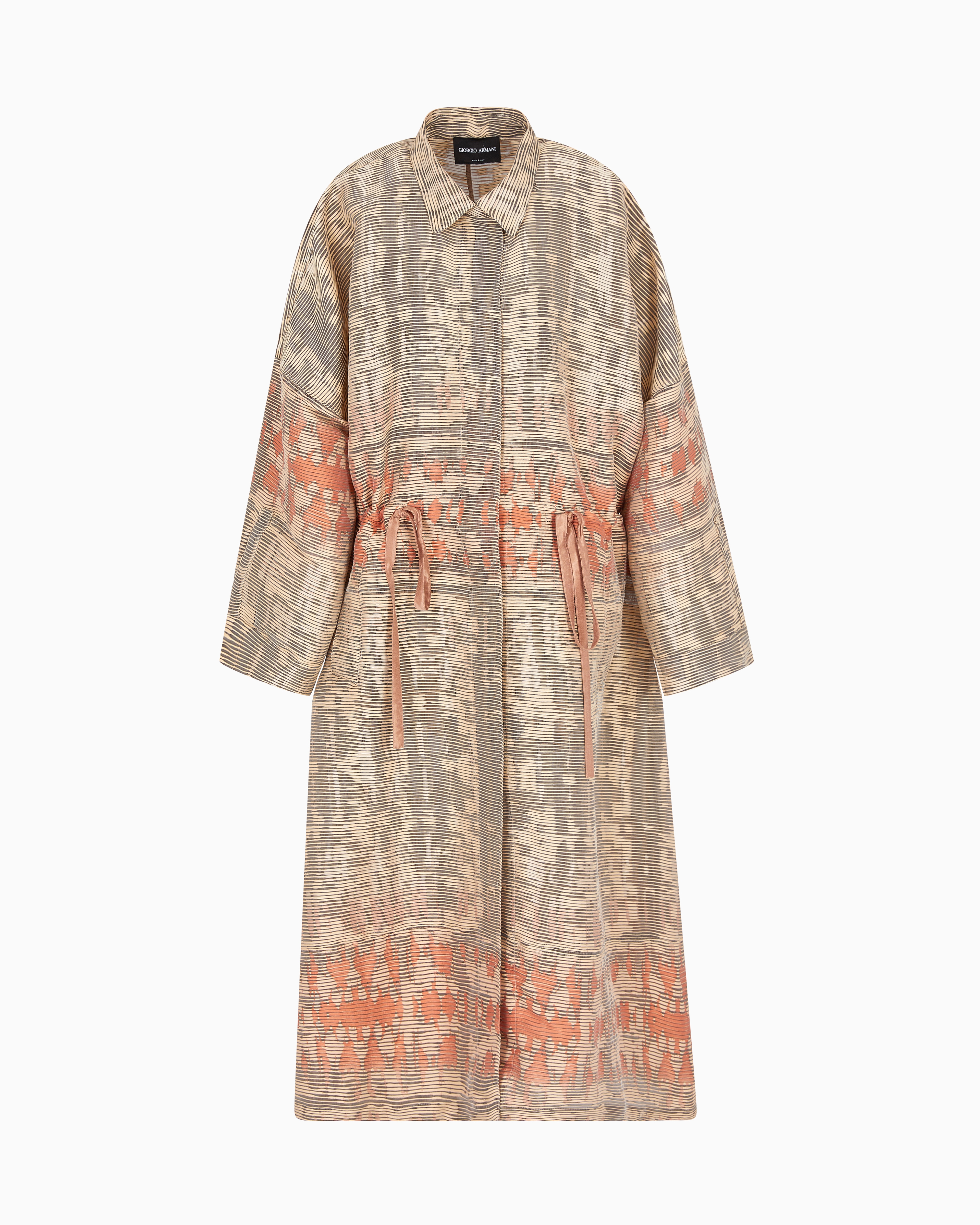 Giorgio Armani Silk-blend Jacquard Canneté Long Overcoat In Neutral