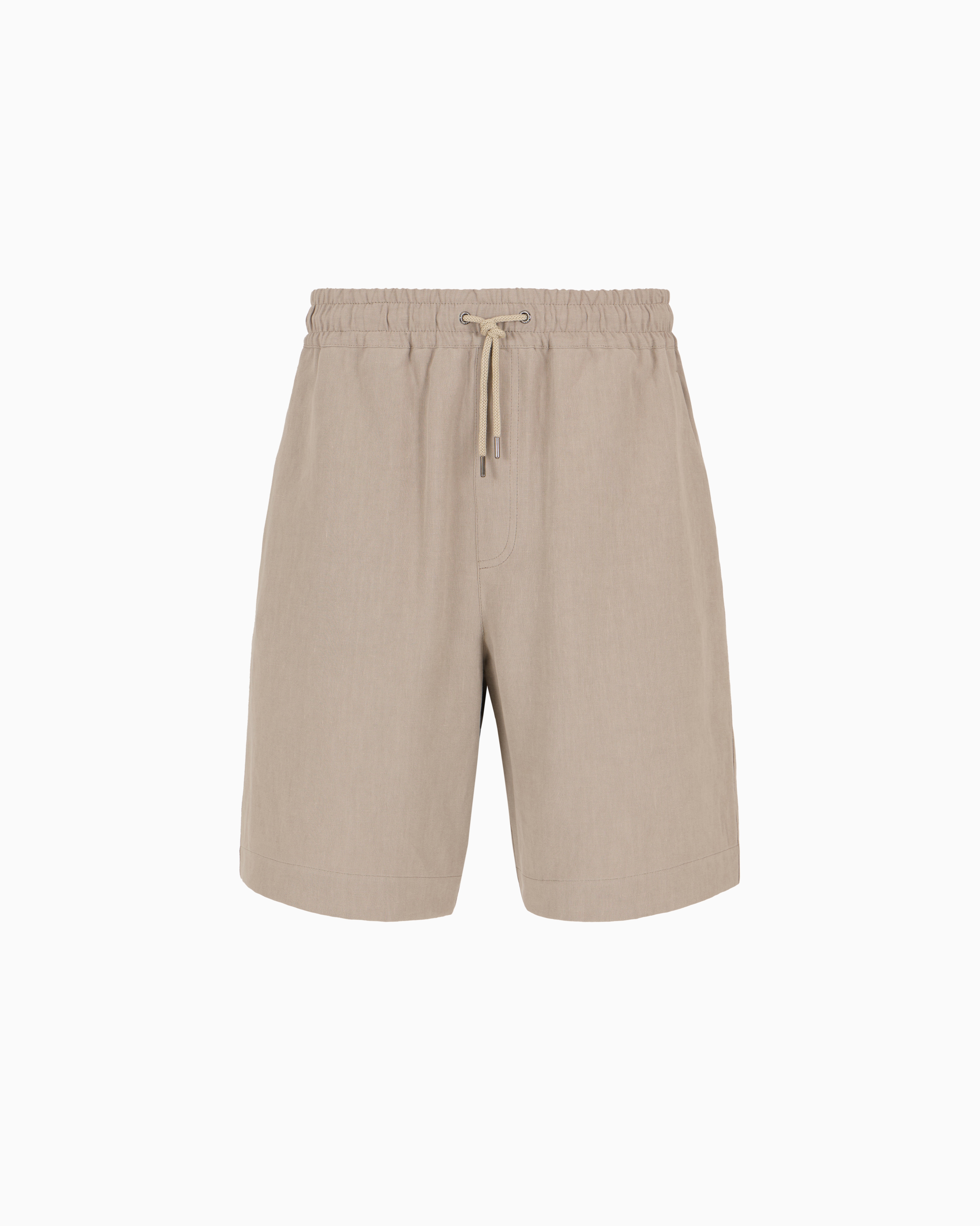 Giorgio Armani Linen Canvas Flat-front Bermuda Shorts In Nude