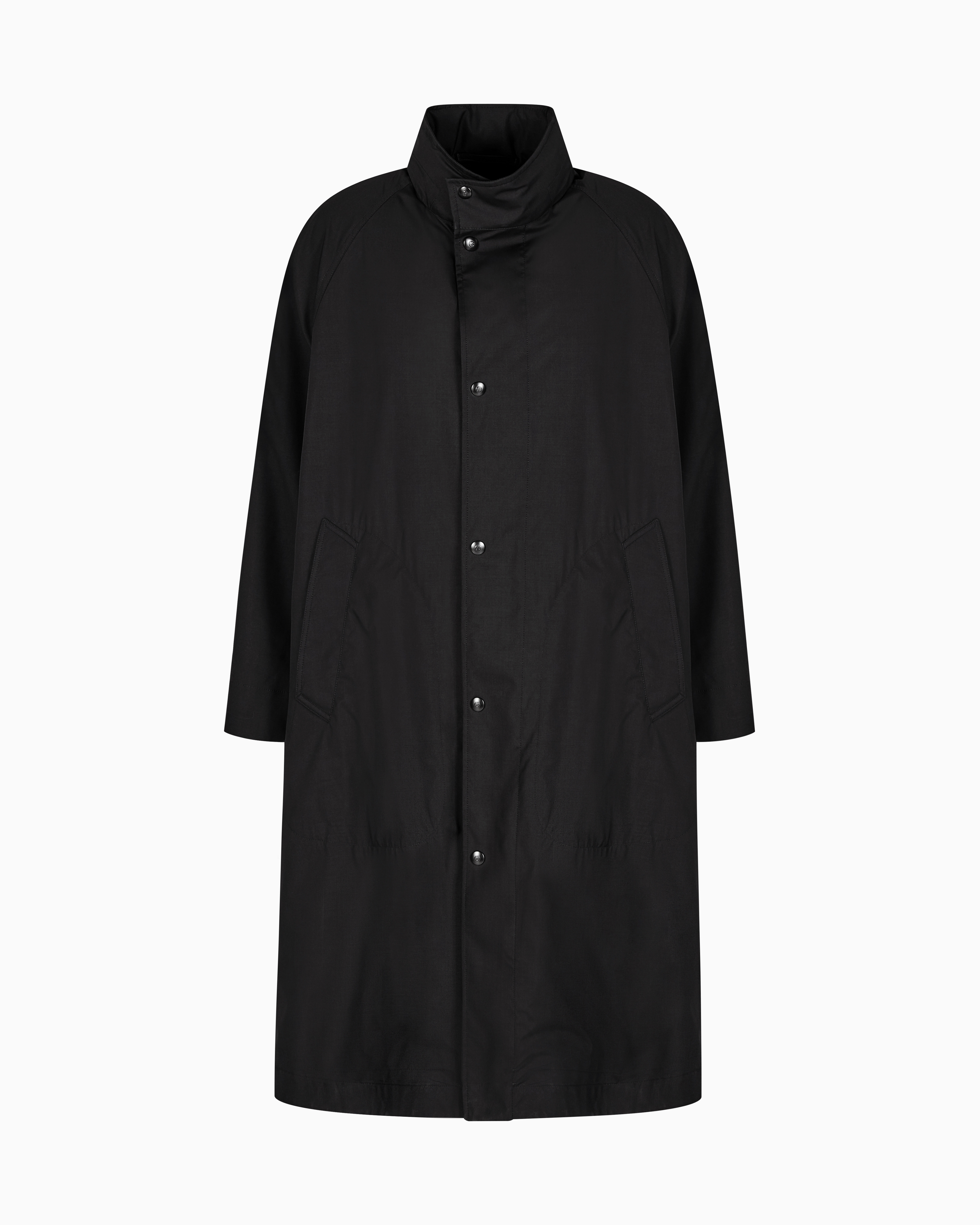 Giorgio Armani Wool And Silk Technical Canvas Trench Coat In Black