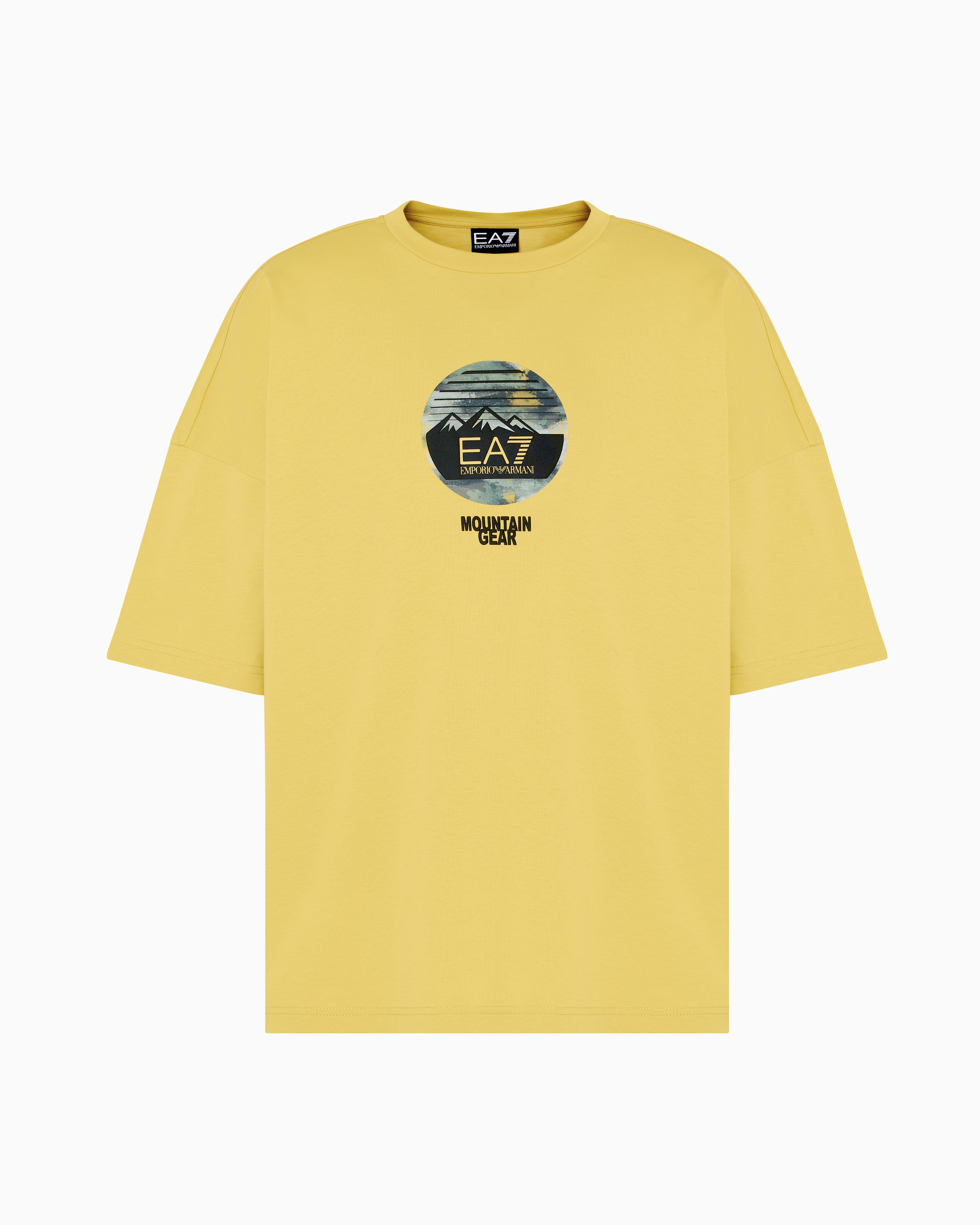 Ea7 Dynamic Athlete Cotton Jersey T-shirt With Print In Yellow