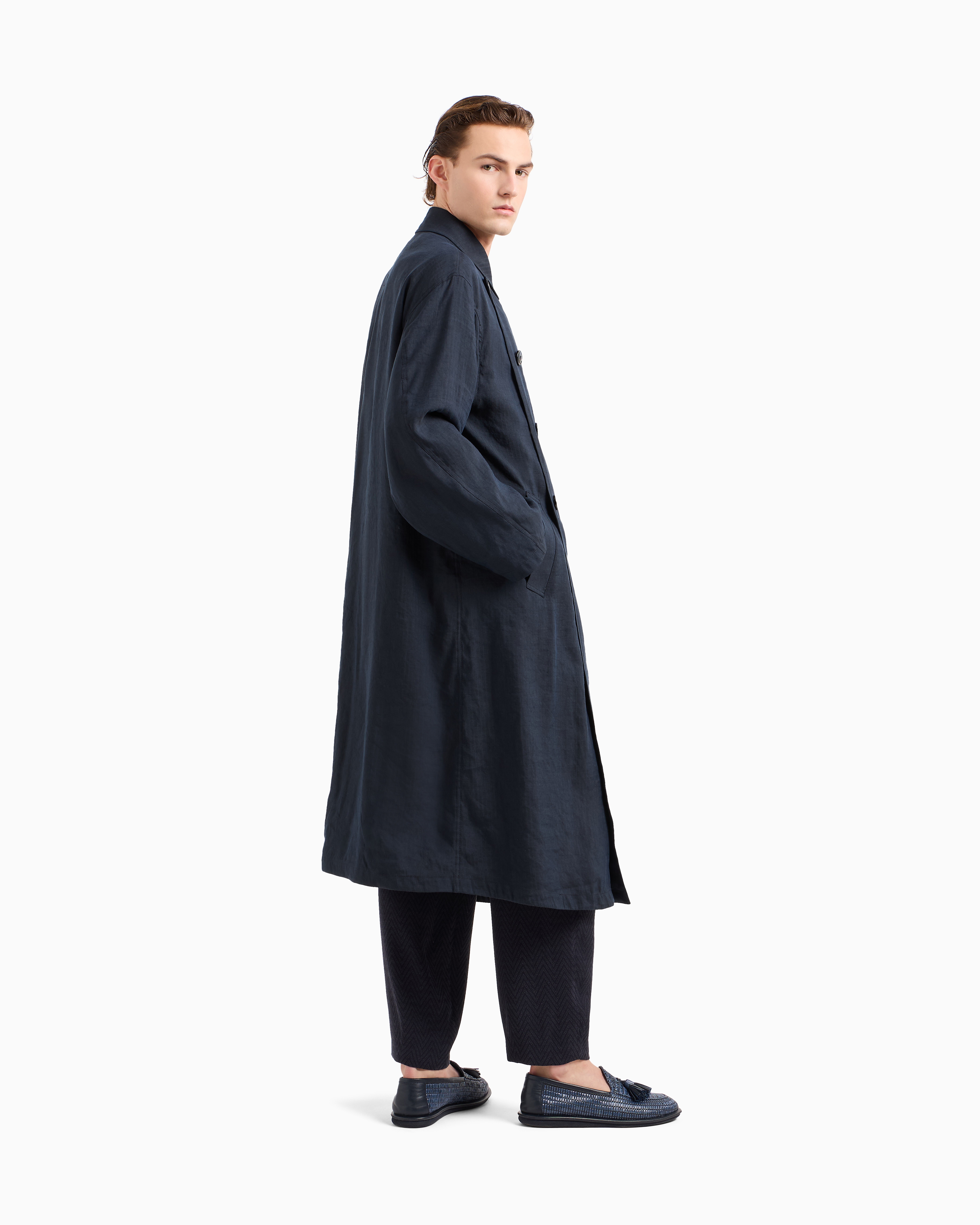 Giorgio Armani Linen And Viscose Double-breasted Overcoat