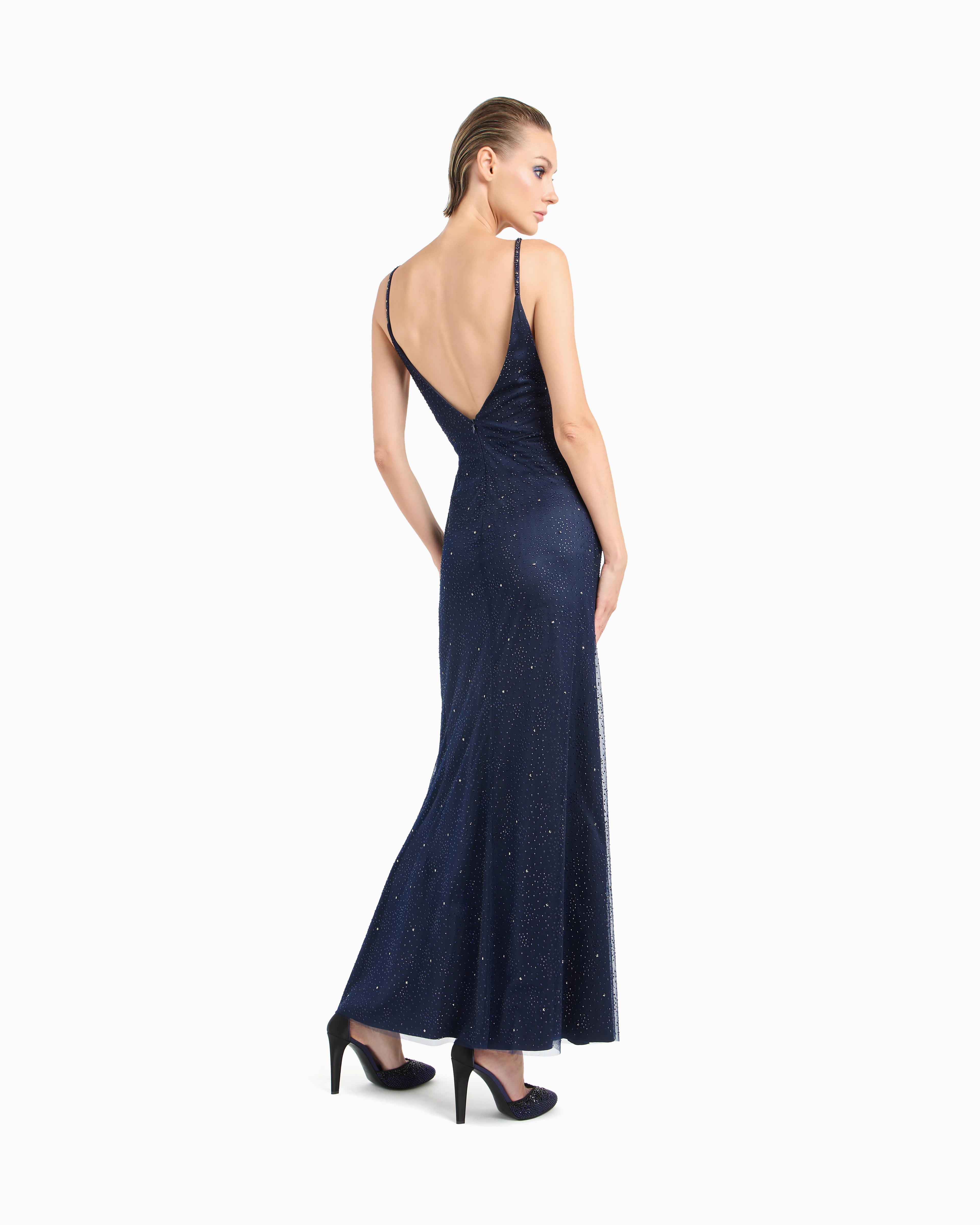 Giorgio Armani Silk Blend Long Dress With Rhinestone Embroidery