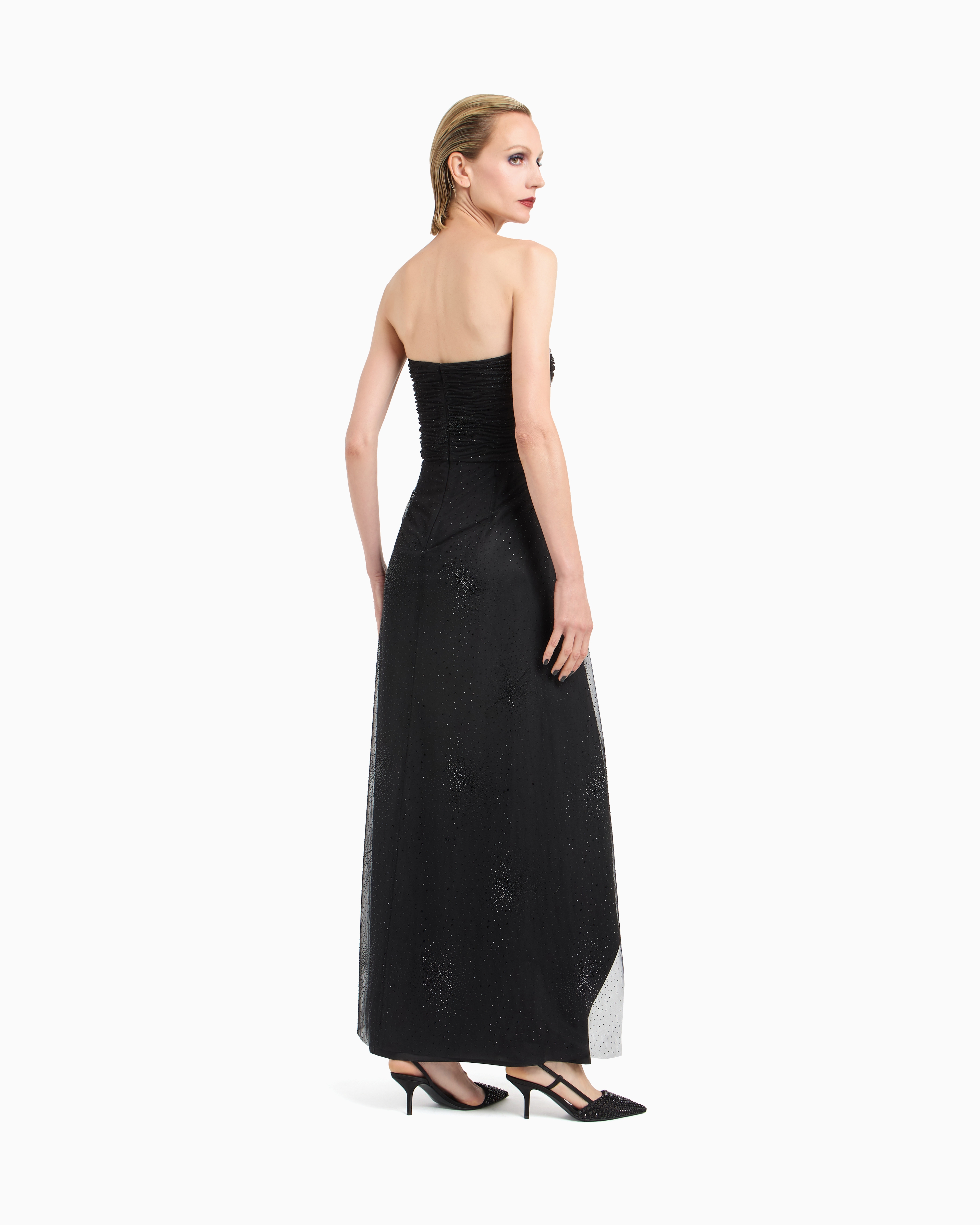 Giorgio Armani Silk Blend Long Bustier Dress With Rhinestone Embroidery