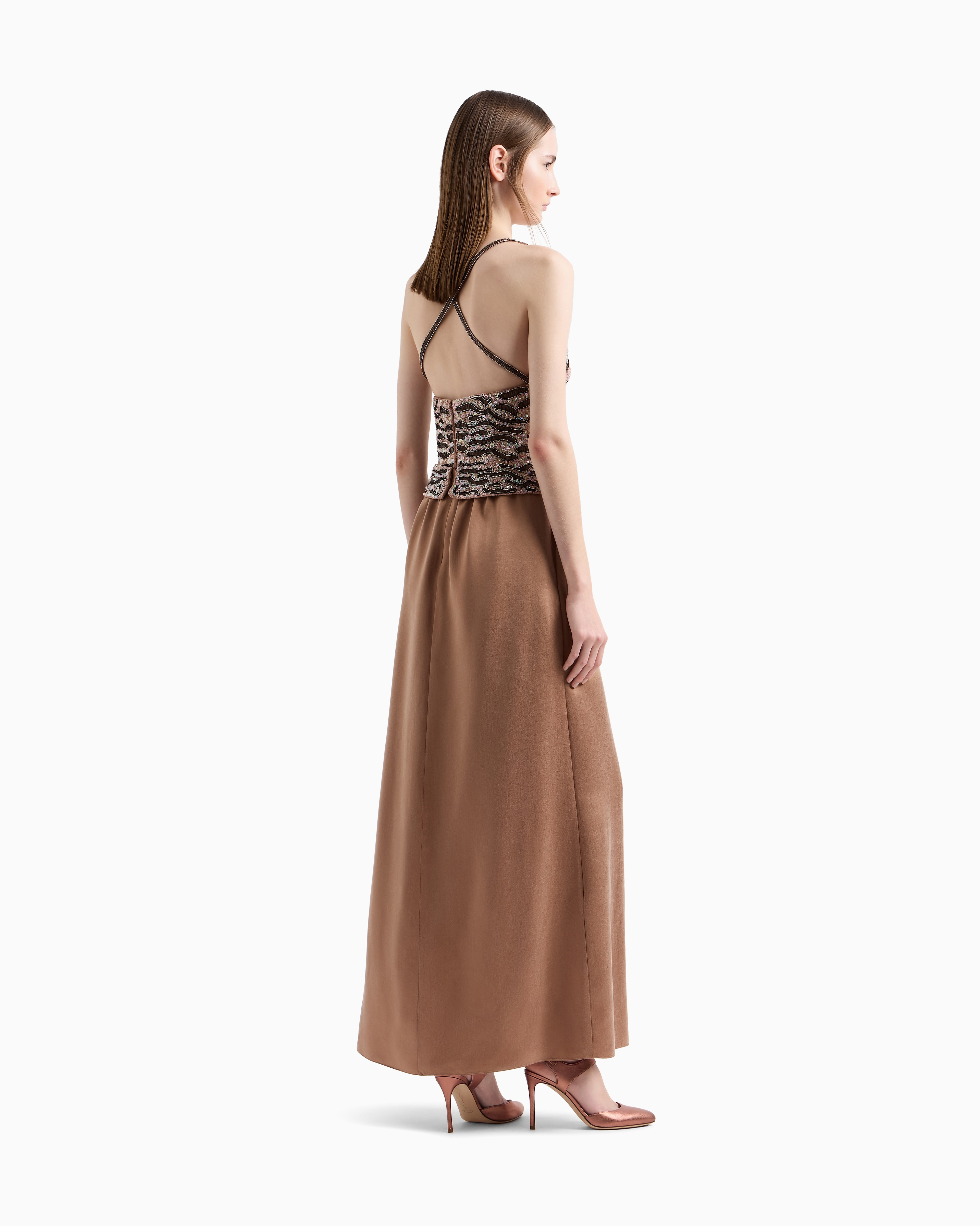 Giorgio Armani Embroidered Viscose And Silk Long Dress
