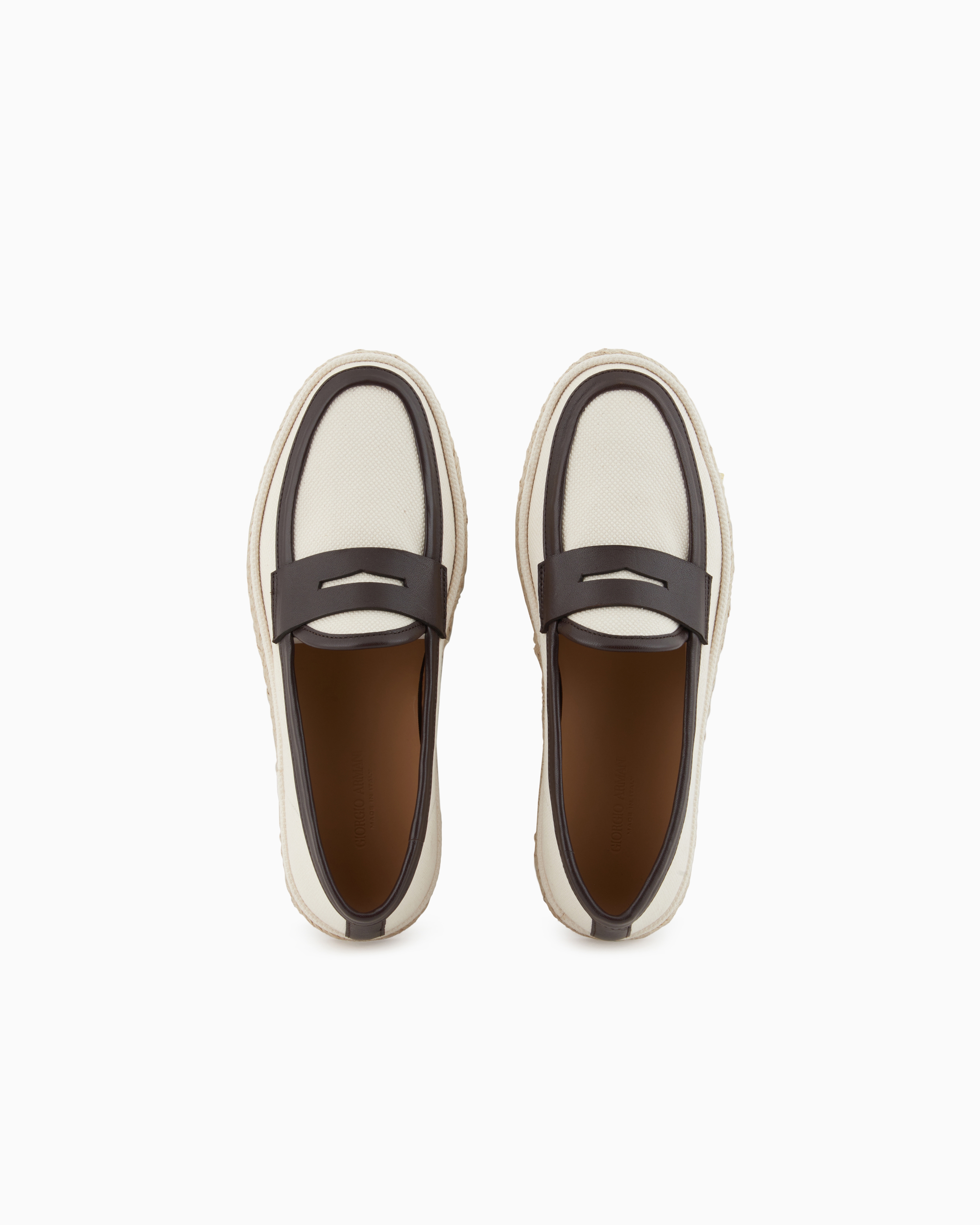 Giorgio Armani Canvas And Nappa Leather Loafers With A Rope Sole