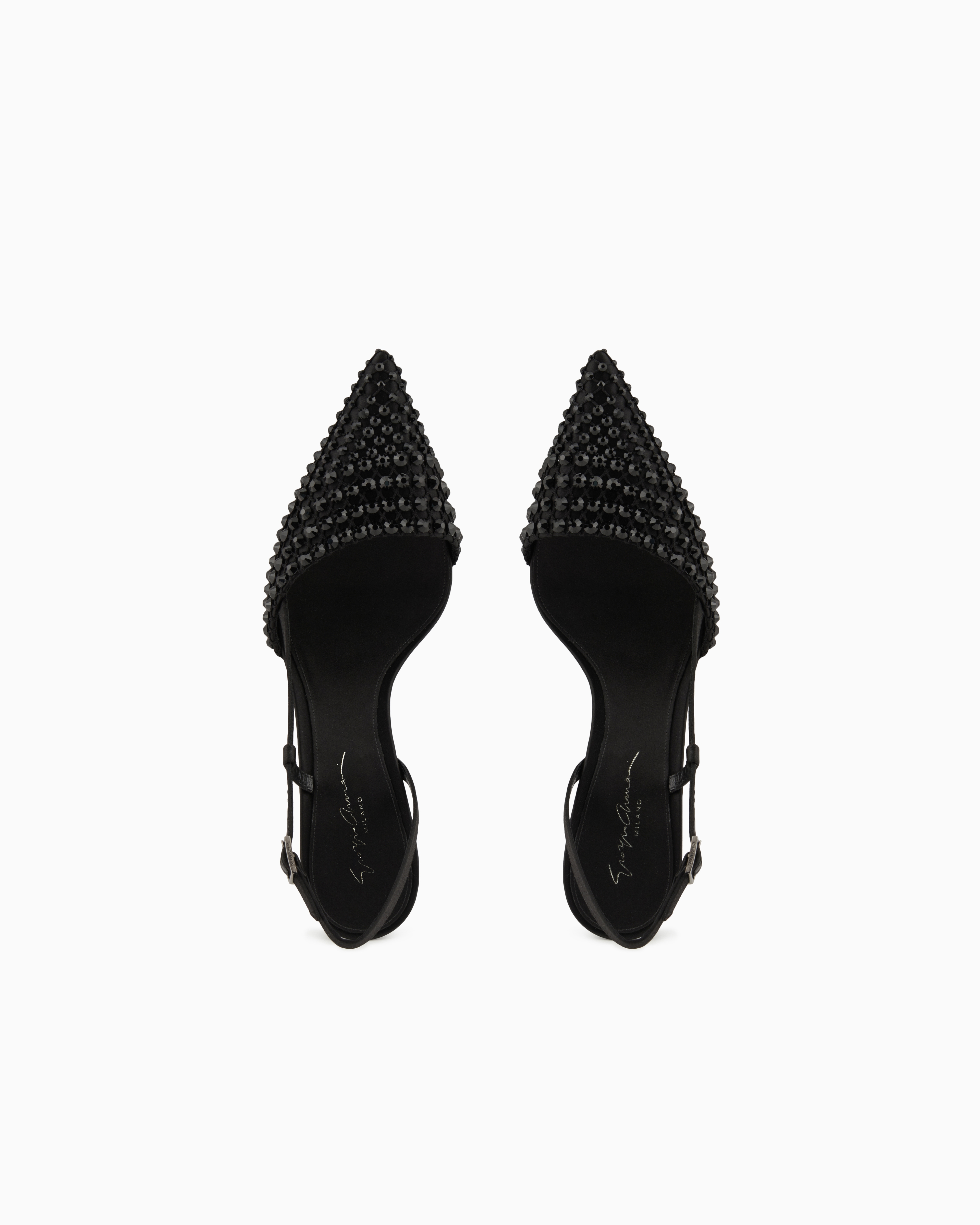 Giorgio Armani Satin, Mesh And Rhinestone Slingbacks