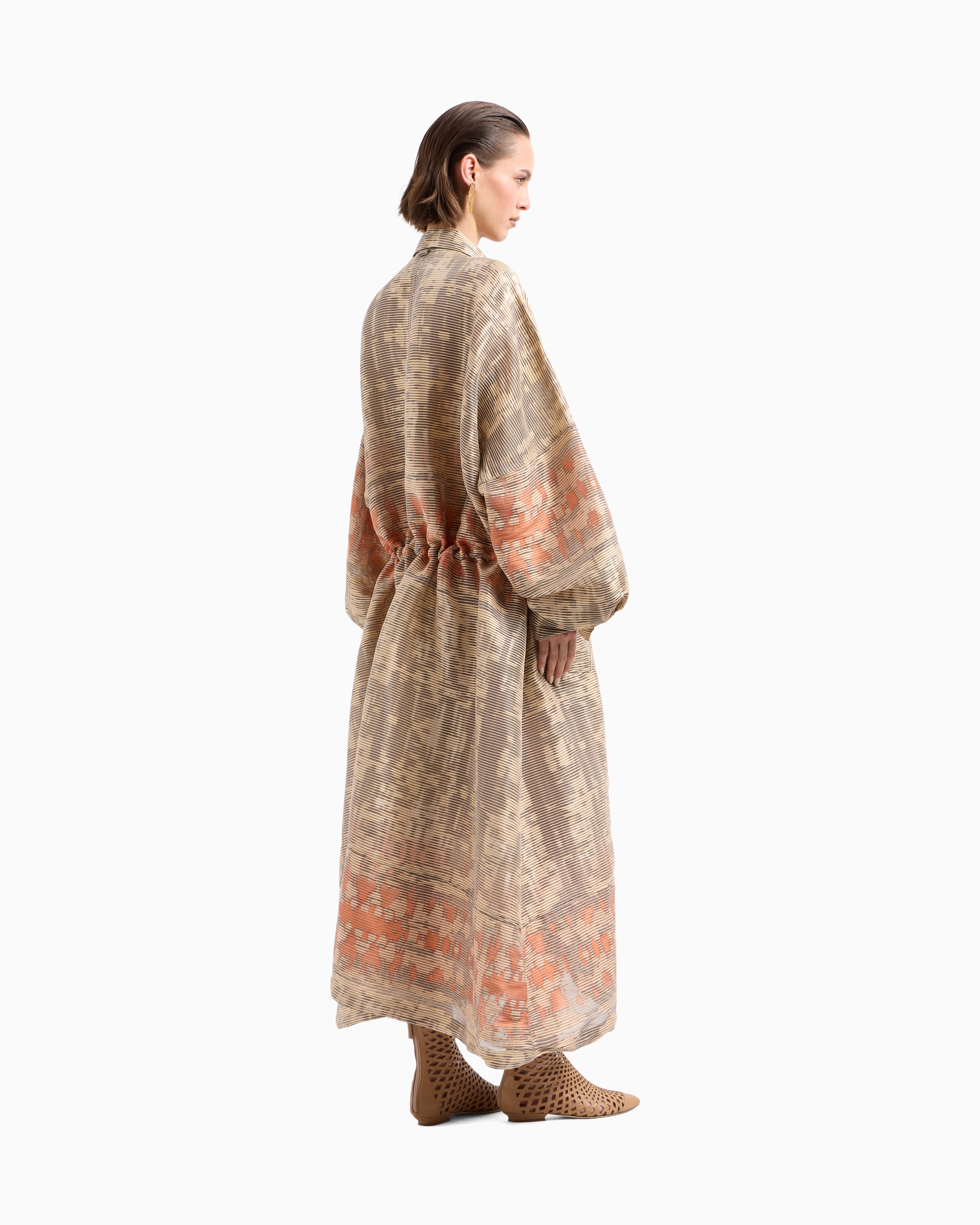 Giorgio Armani Silk-blend Jacquard Canneté Long Overcoat In Neutral