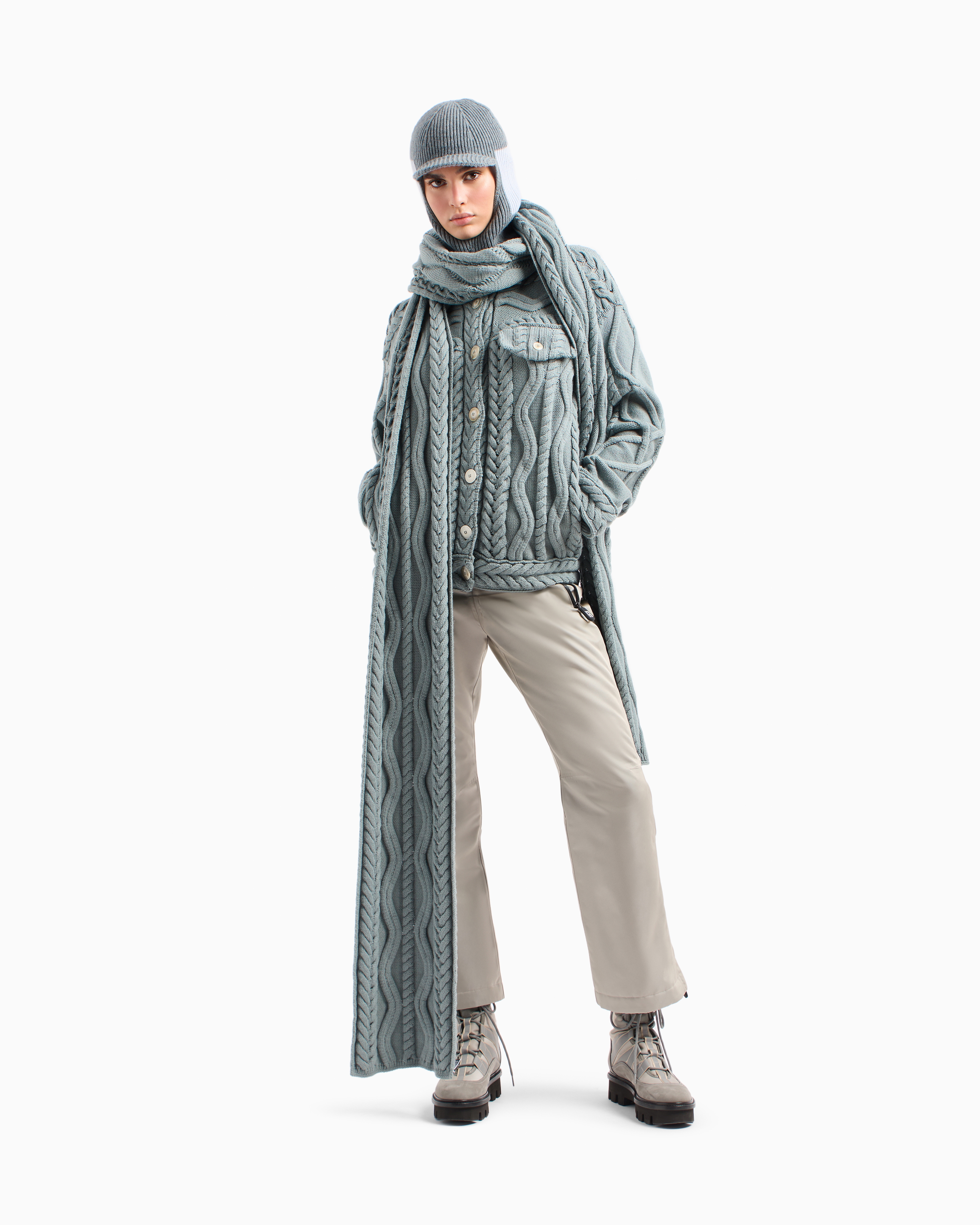 Giorgio Armani Neve Cable-knit Virgin Wool Cardigan In Green