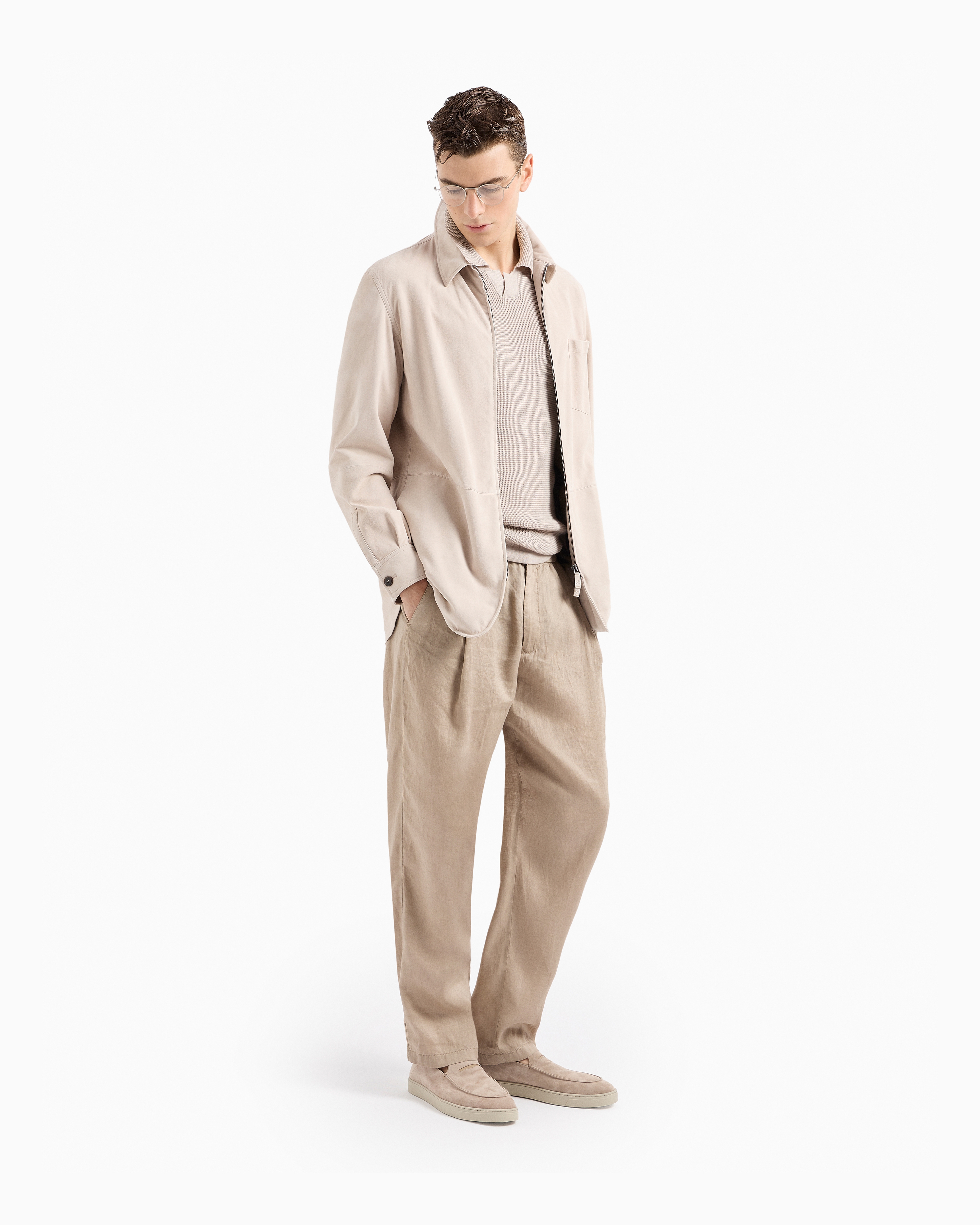 Giorgio Armani Suede-lambskin, Single-breasted Jacket In Neutral
