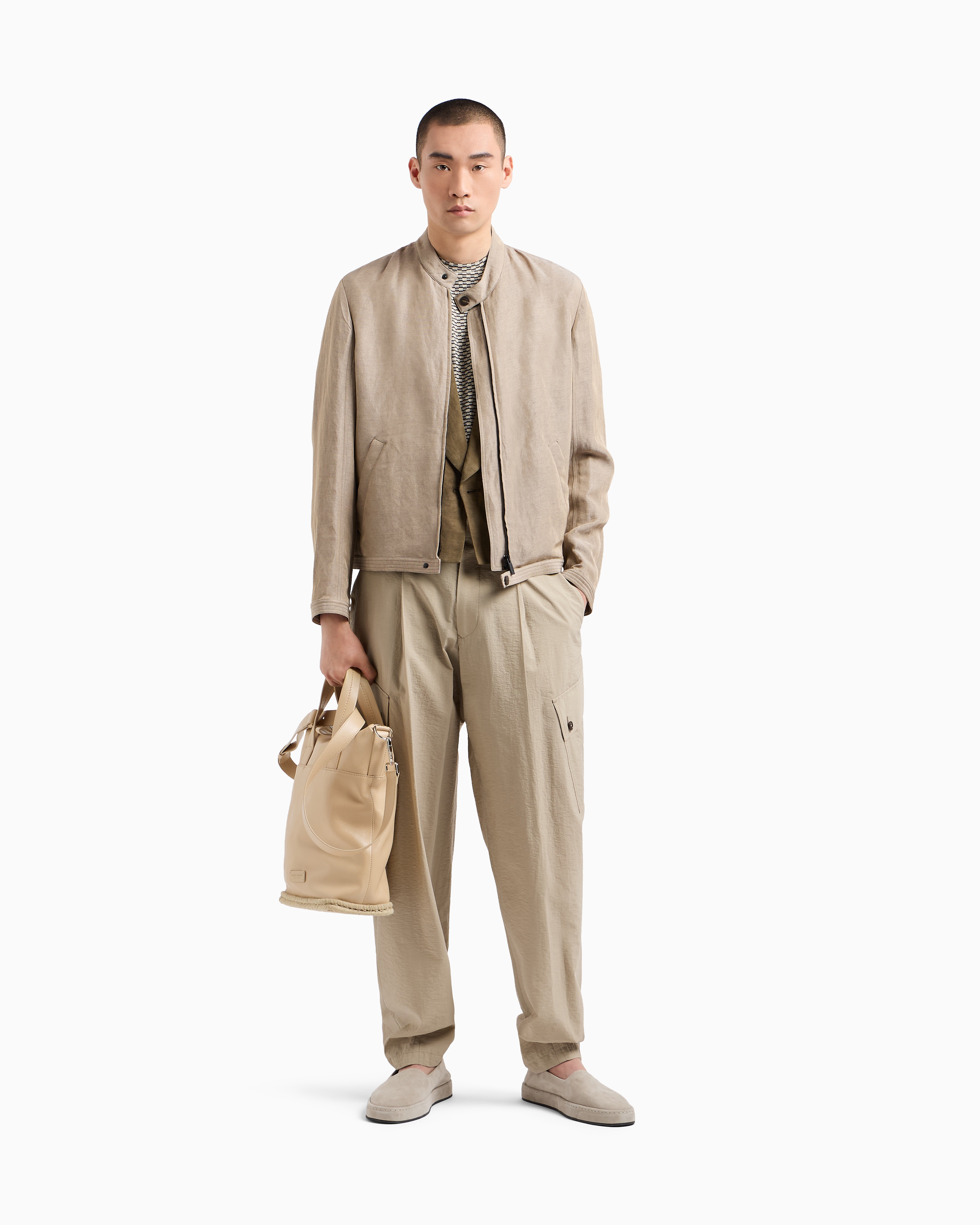 Giorgio Armani Blouson In Iridescent Linen And Viscose In Sand