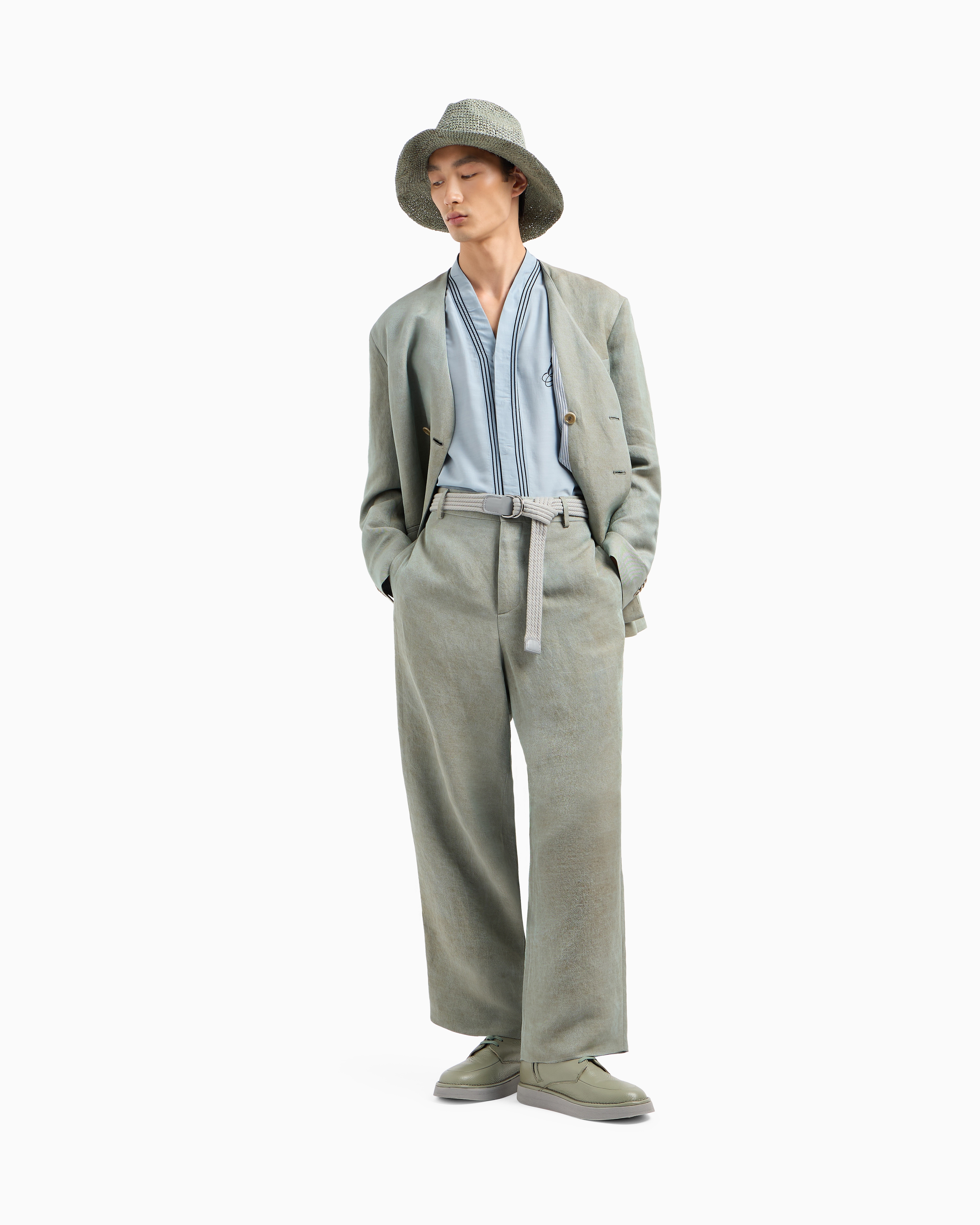 Giorgio Armani Double-breasted Jacket In Iridescent Linen Twill