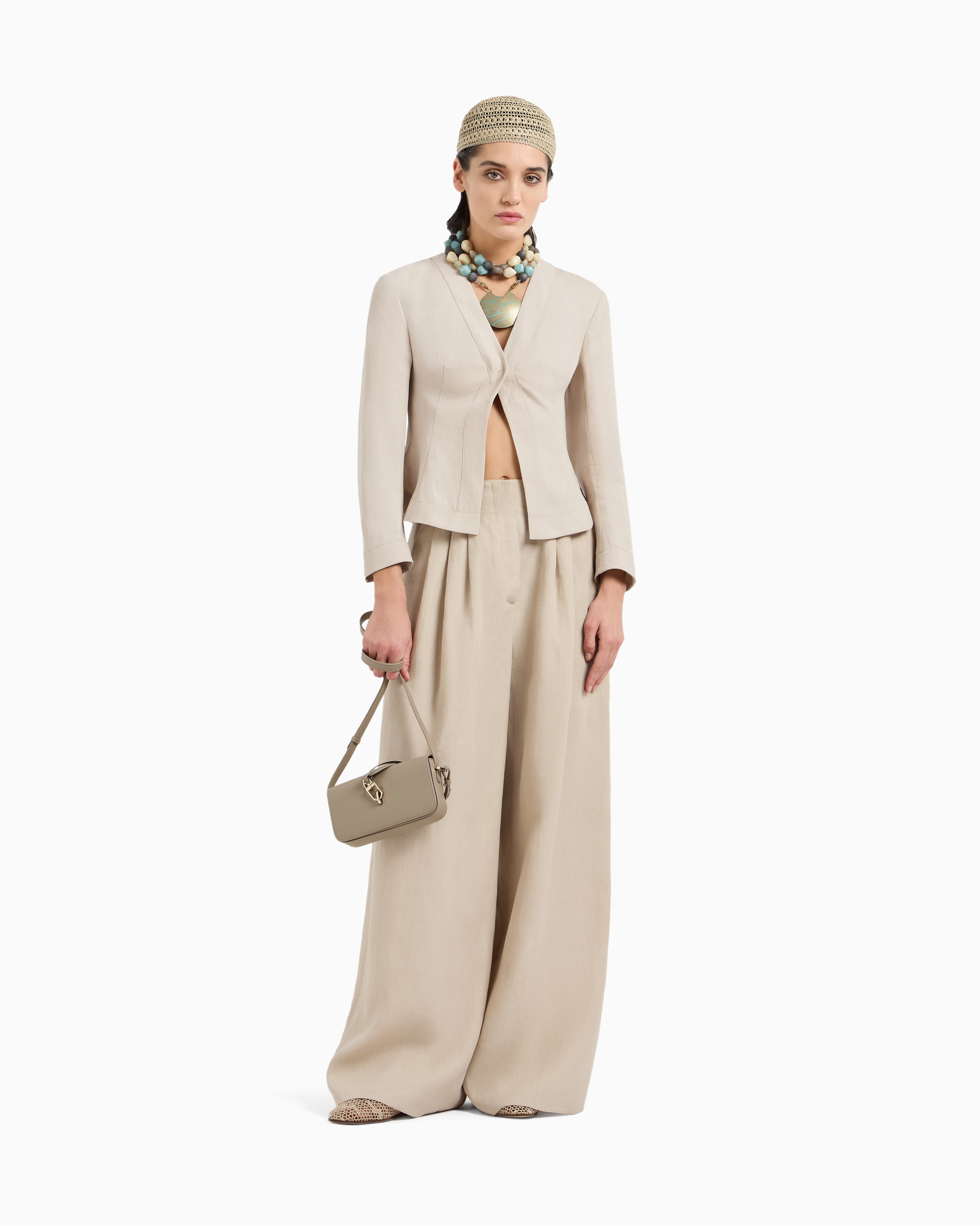 Giorgio Armani Short, Single-breasted Linen Jacket In Brown