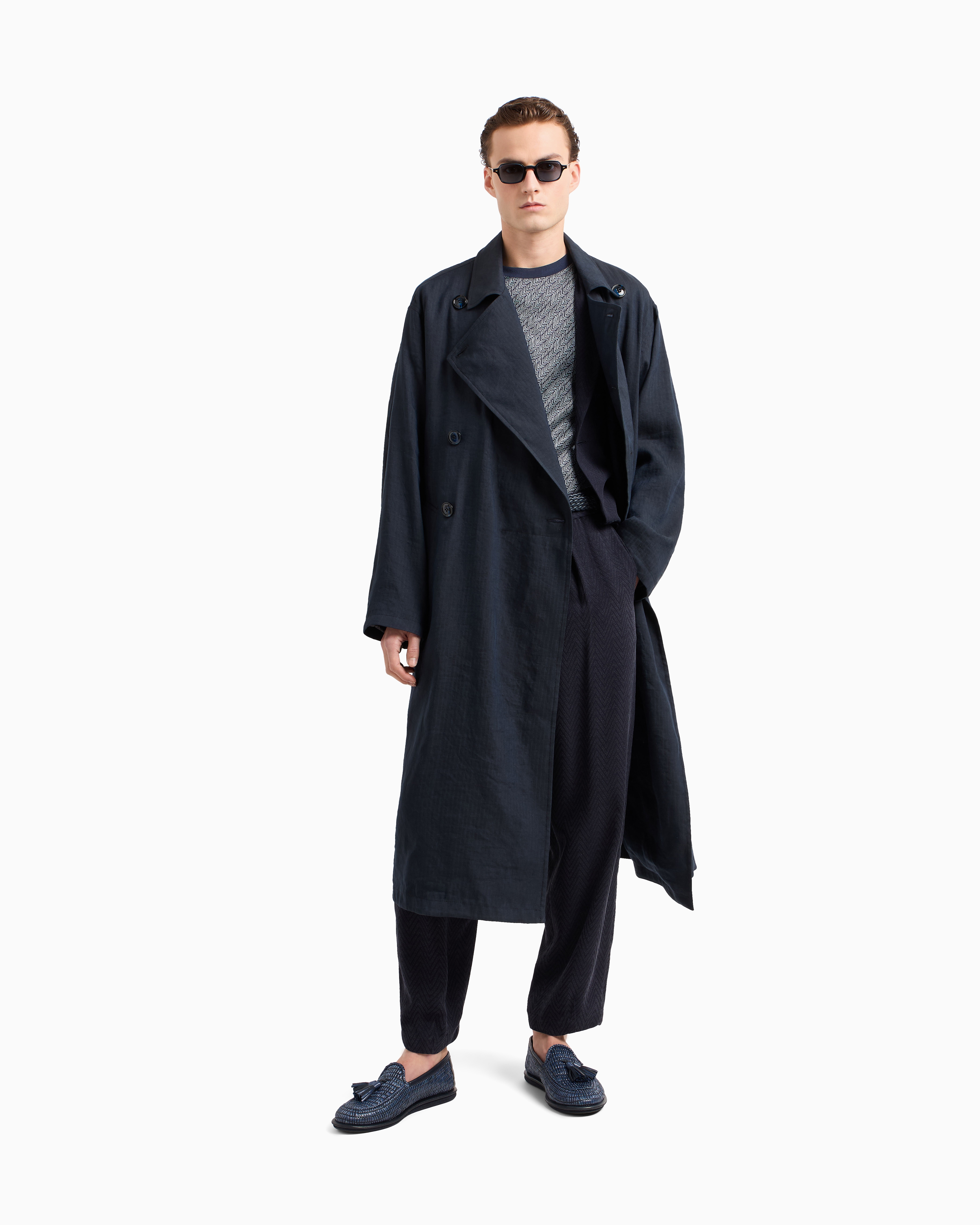 Giorgio Armani Linen And Viscose Double-breasted Overcoat