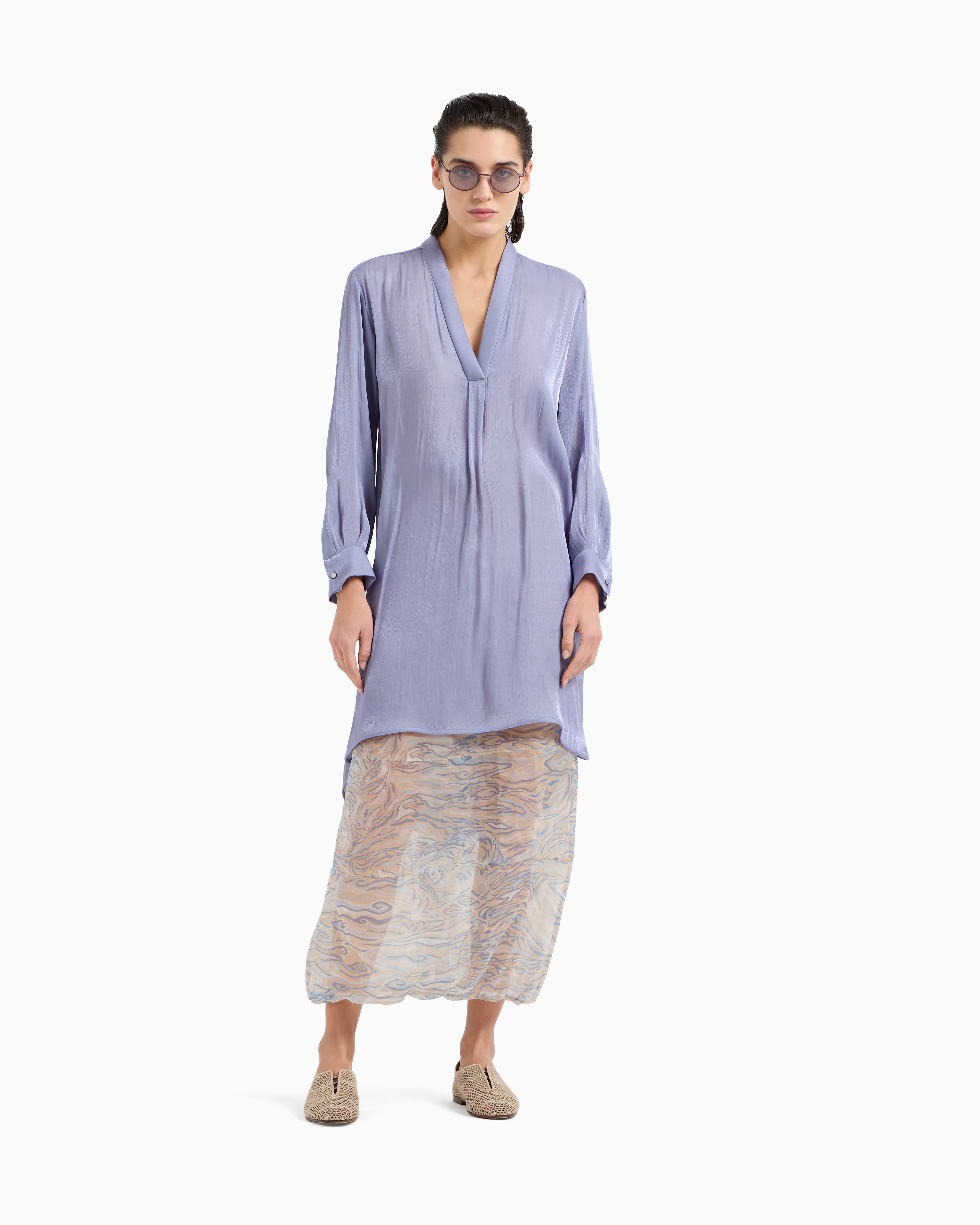Giorgio Armani Long Shirt In Shiny Fabric