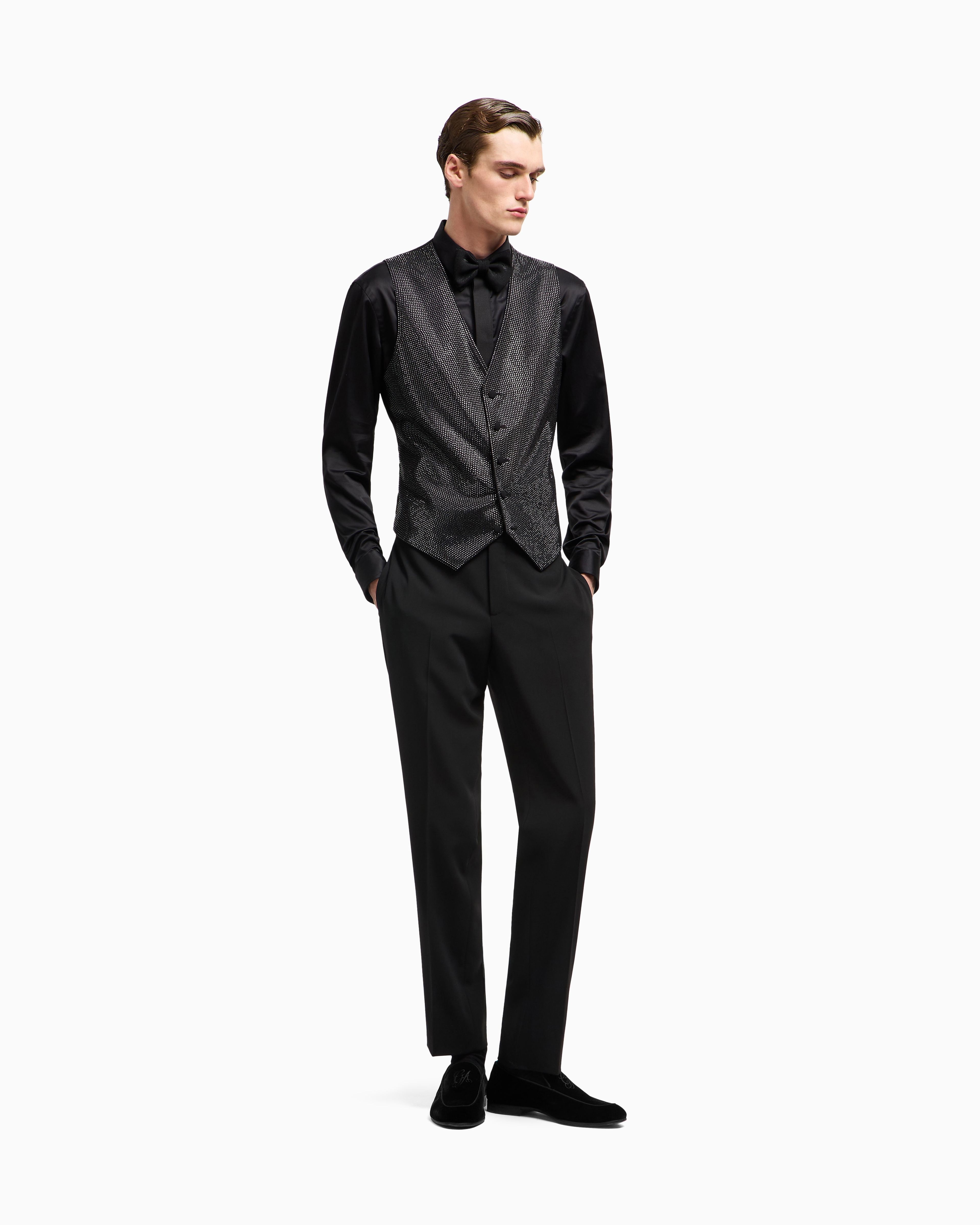 Giorgio Armani Single-breasted Waistcoat In A Viscose Blend With All-over Rhinestones