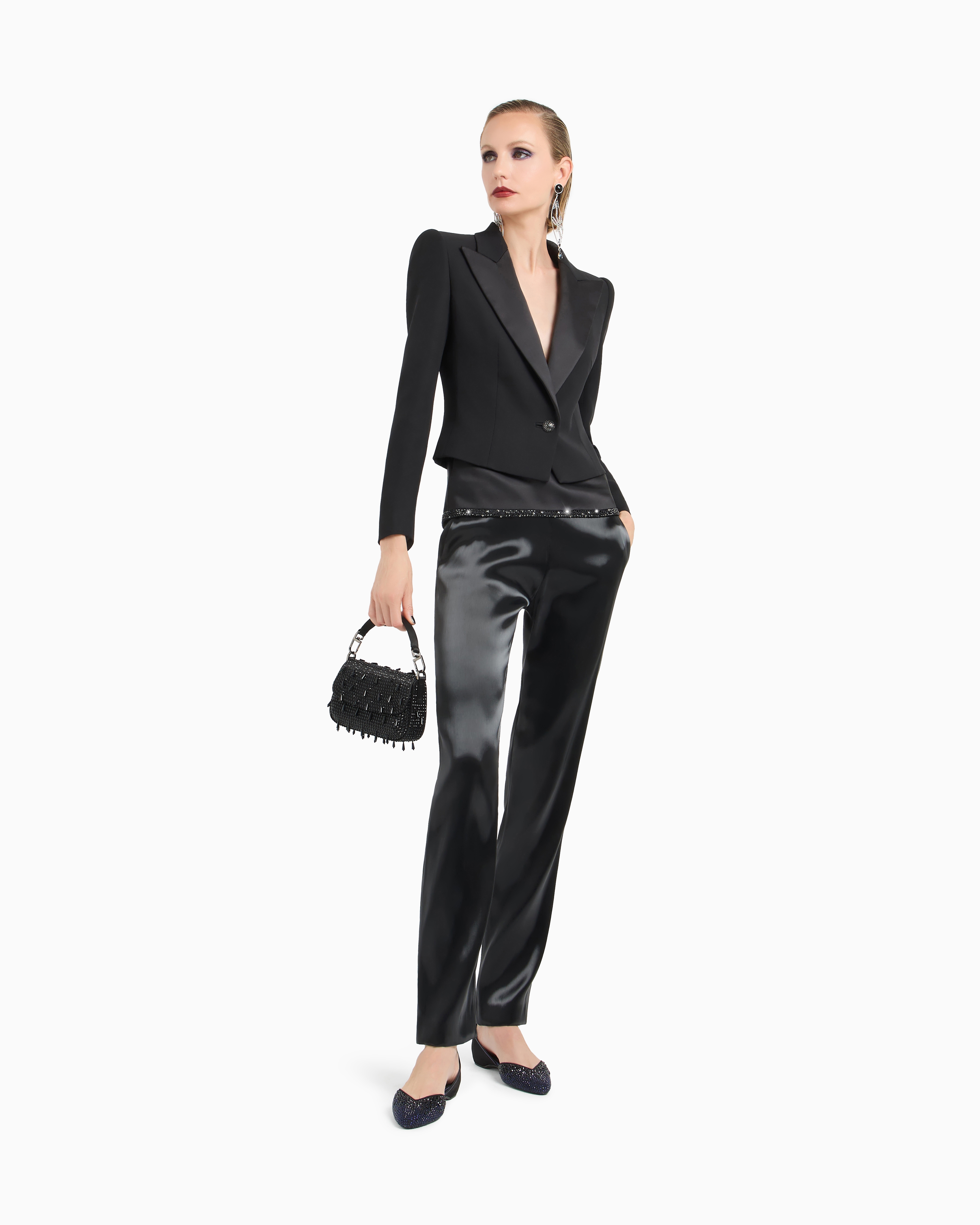 Giorgio Armani Glitter Silk-cady Single-breasted Short Jacket