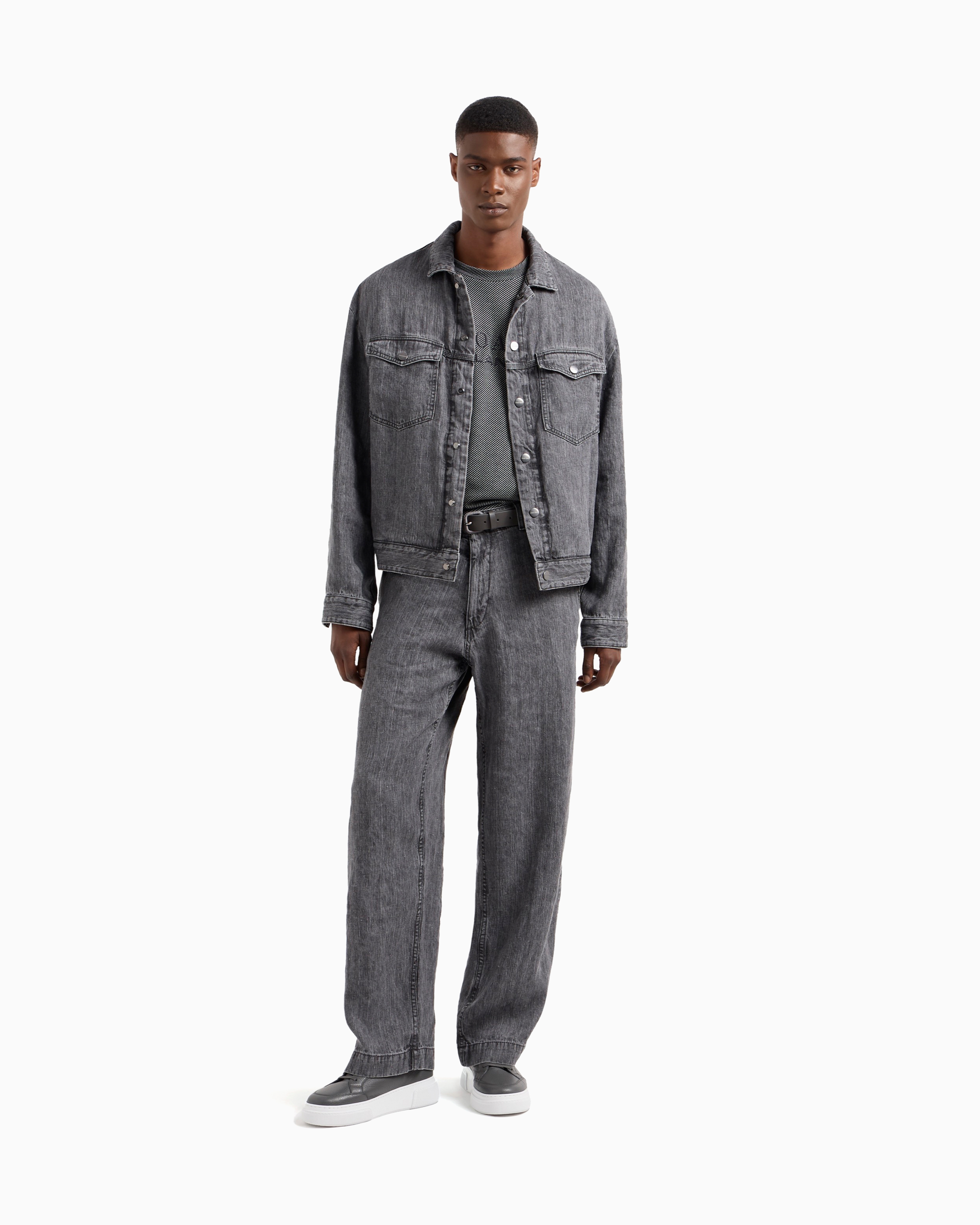 Giorgio Armani Denim Collection Linen Blouson In Gray