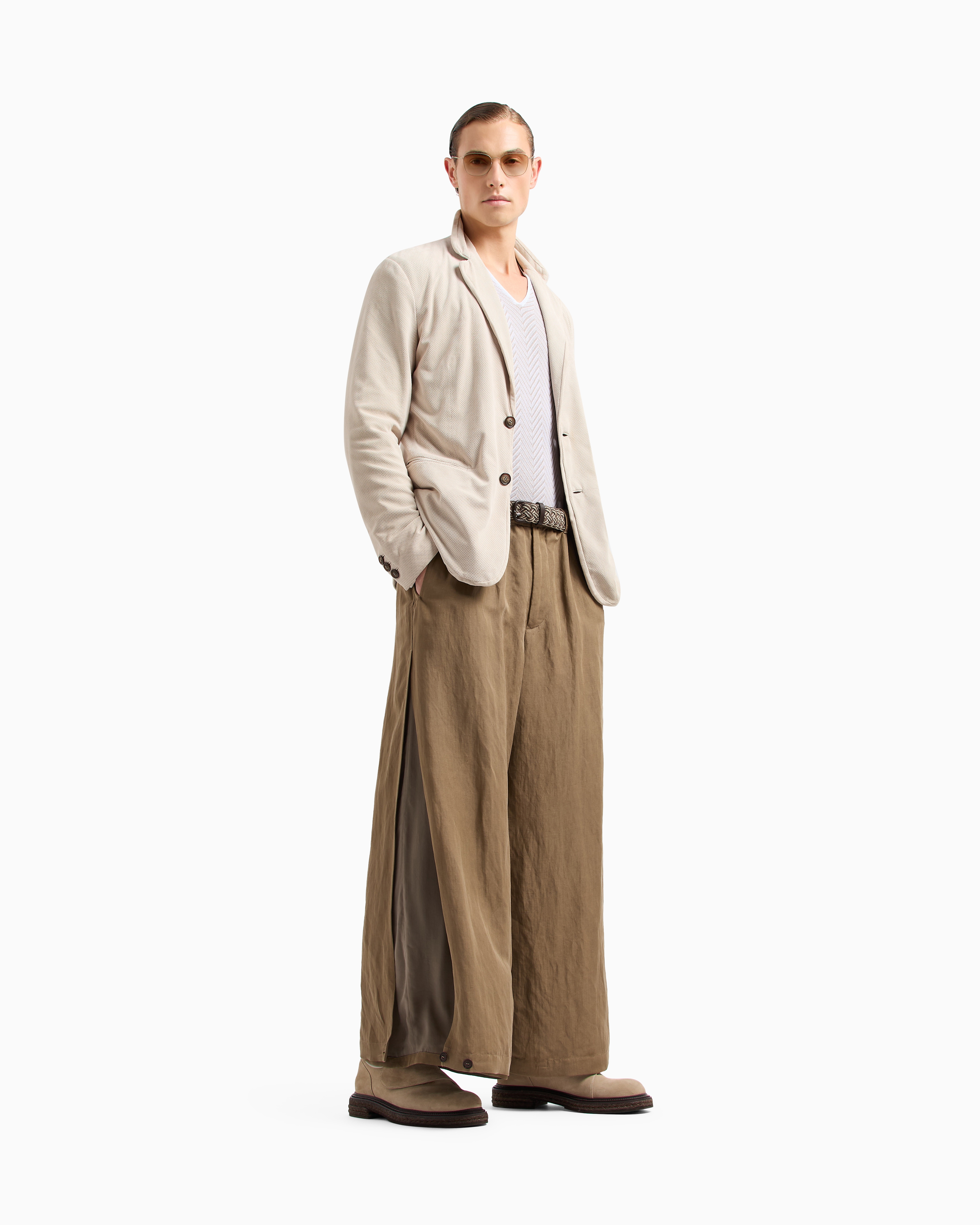 Giorgio Armani Single-breasted Jacket In Perforated Suede