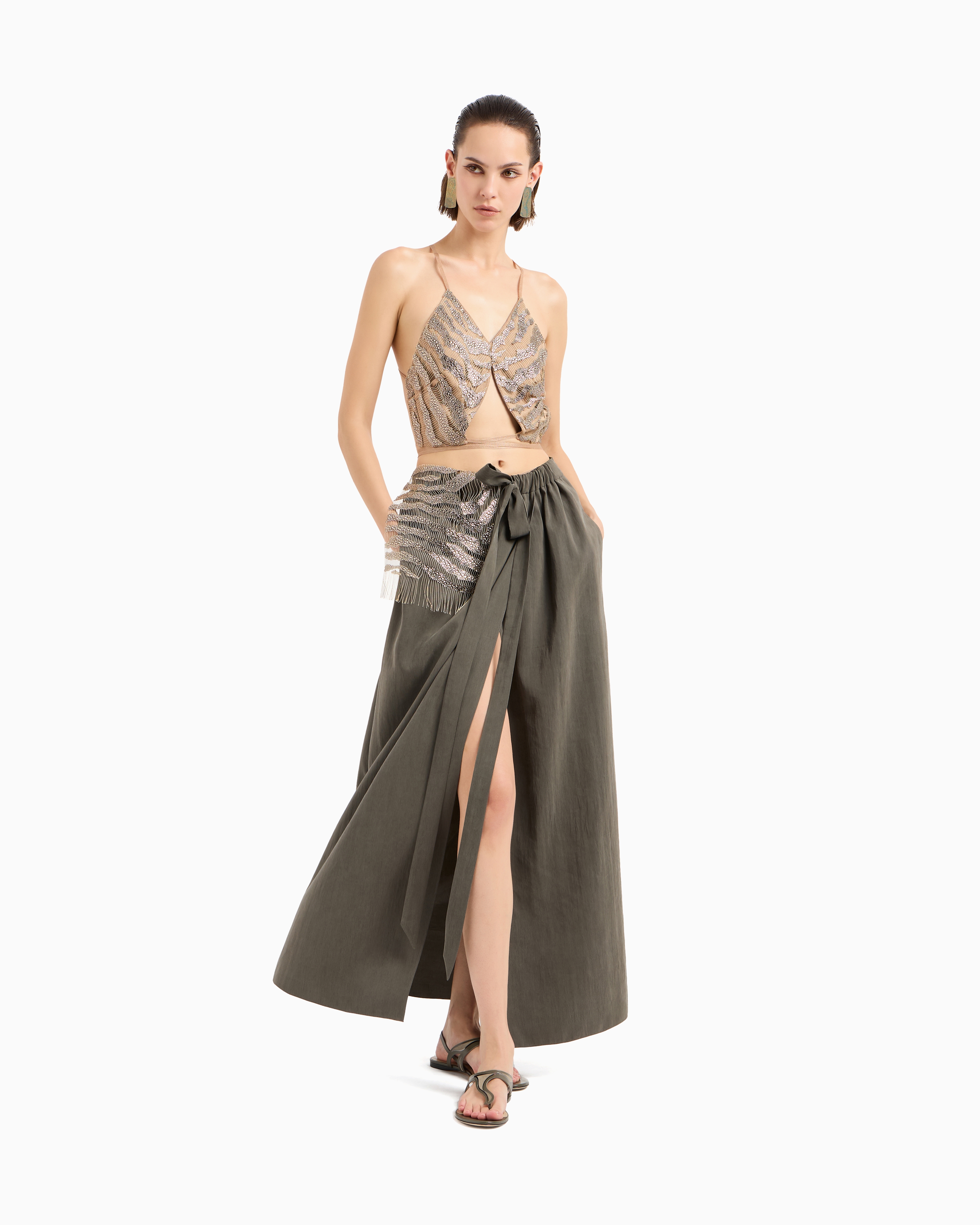 Giorgio Armani Embroidered Silk And Viscose Jersey Top