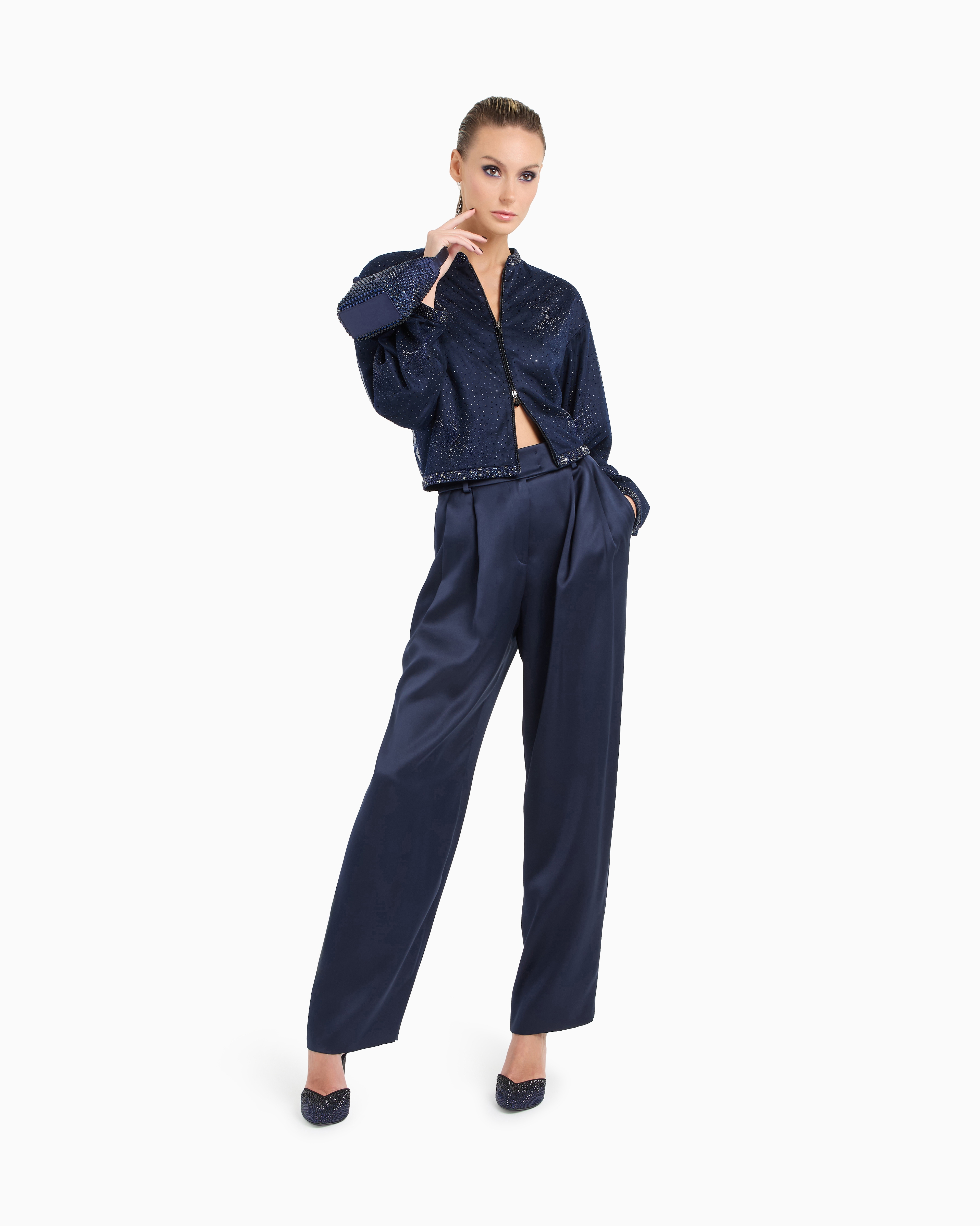 Giorgio Armani Silk Blouson With Rhinestone Embroidery