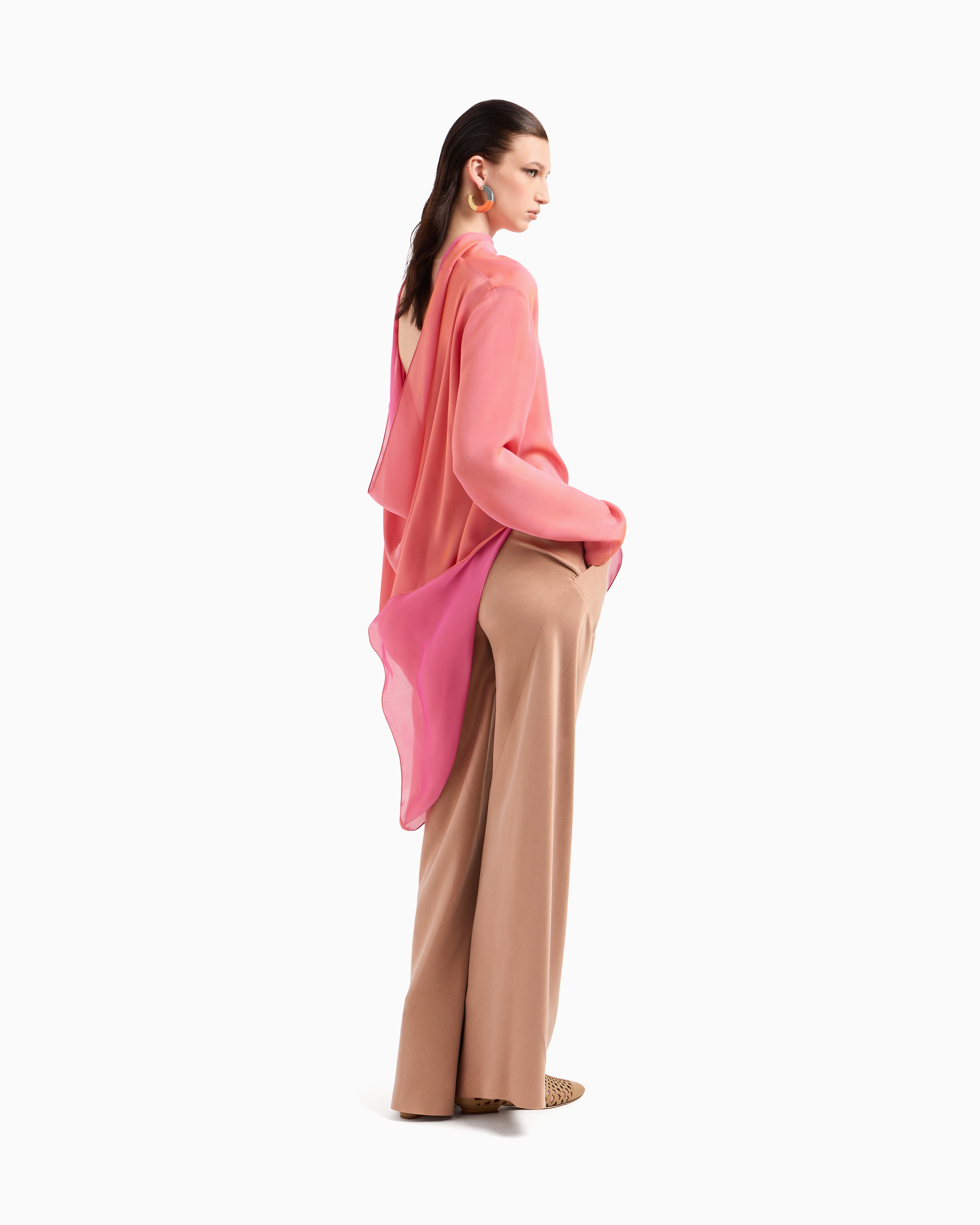 Giorgio Armani Washed Viscose And Silk Flared Trousers In Orange