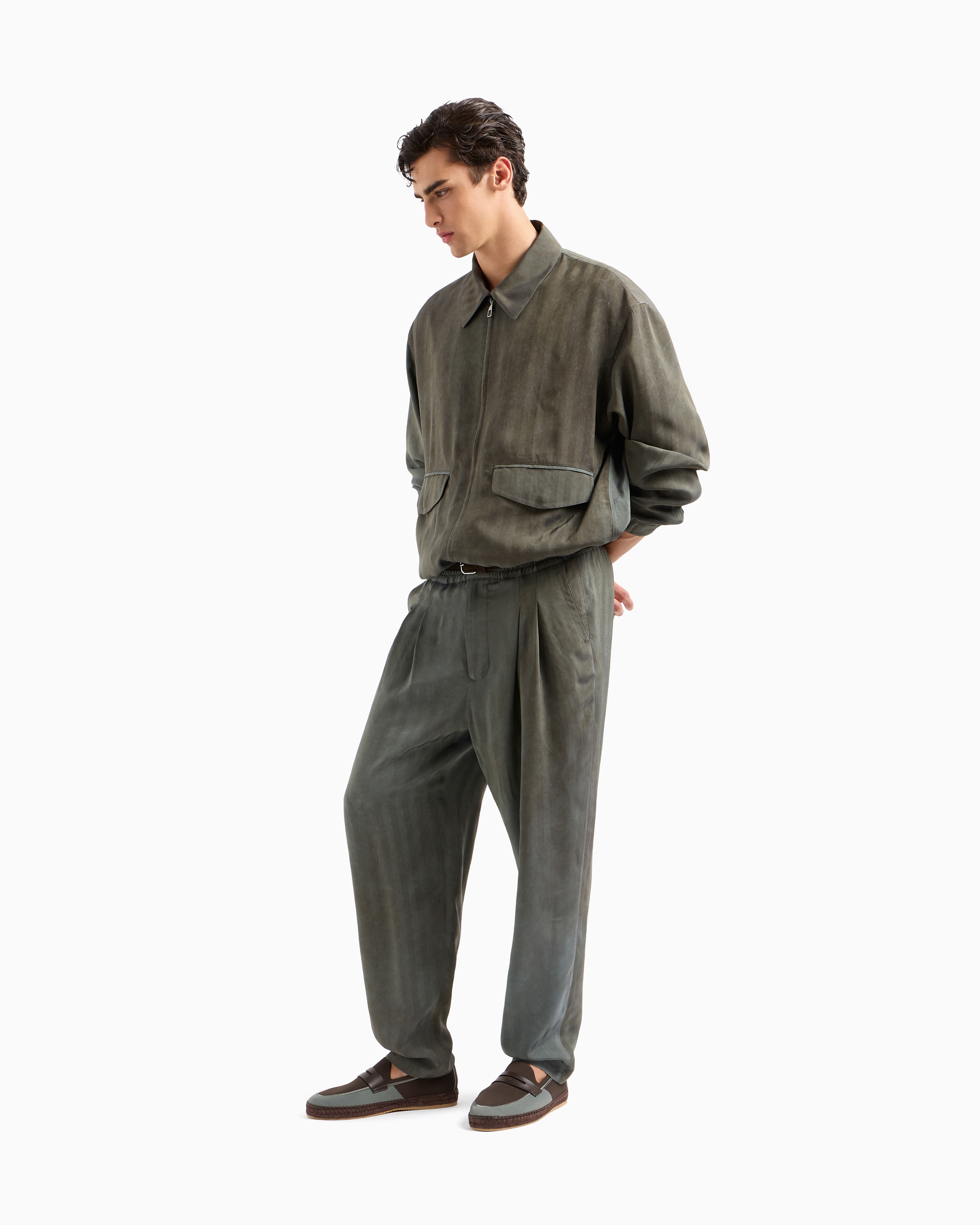 Giorgio Armani Viscose Canvas Blouson In Gray