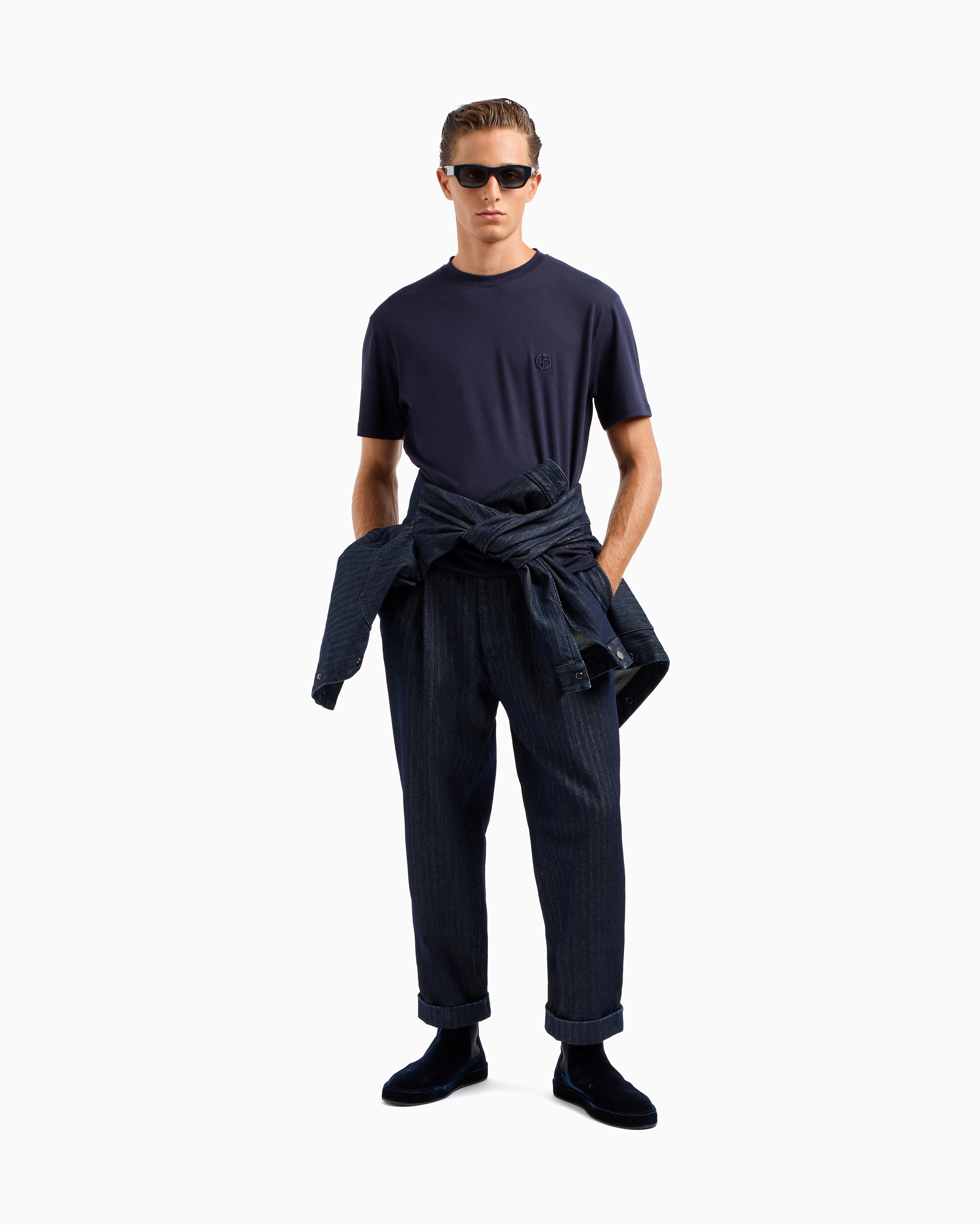 Giorgio Armani お洒落 インターロック コットン Tシャツ クルーネックTシャツ カシミア／コットン インターロック