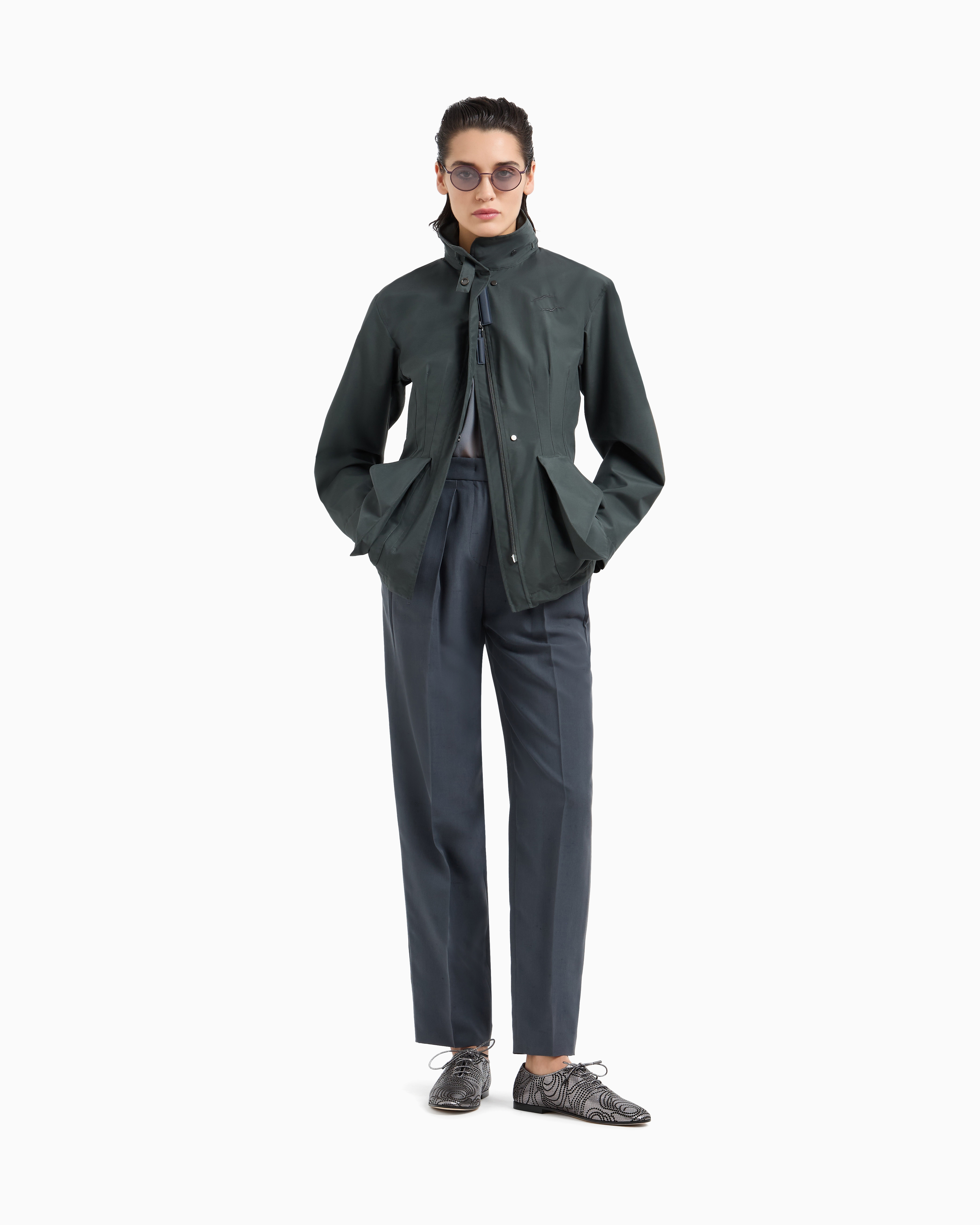 Giorgio Armani Technical Silk Hooded Pea Coat