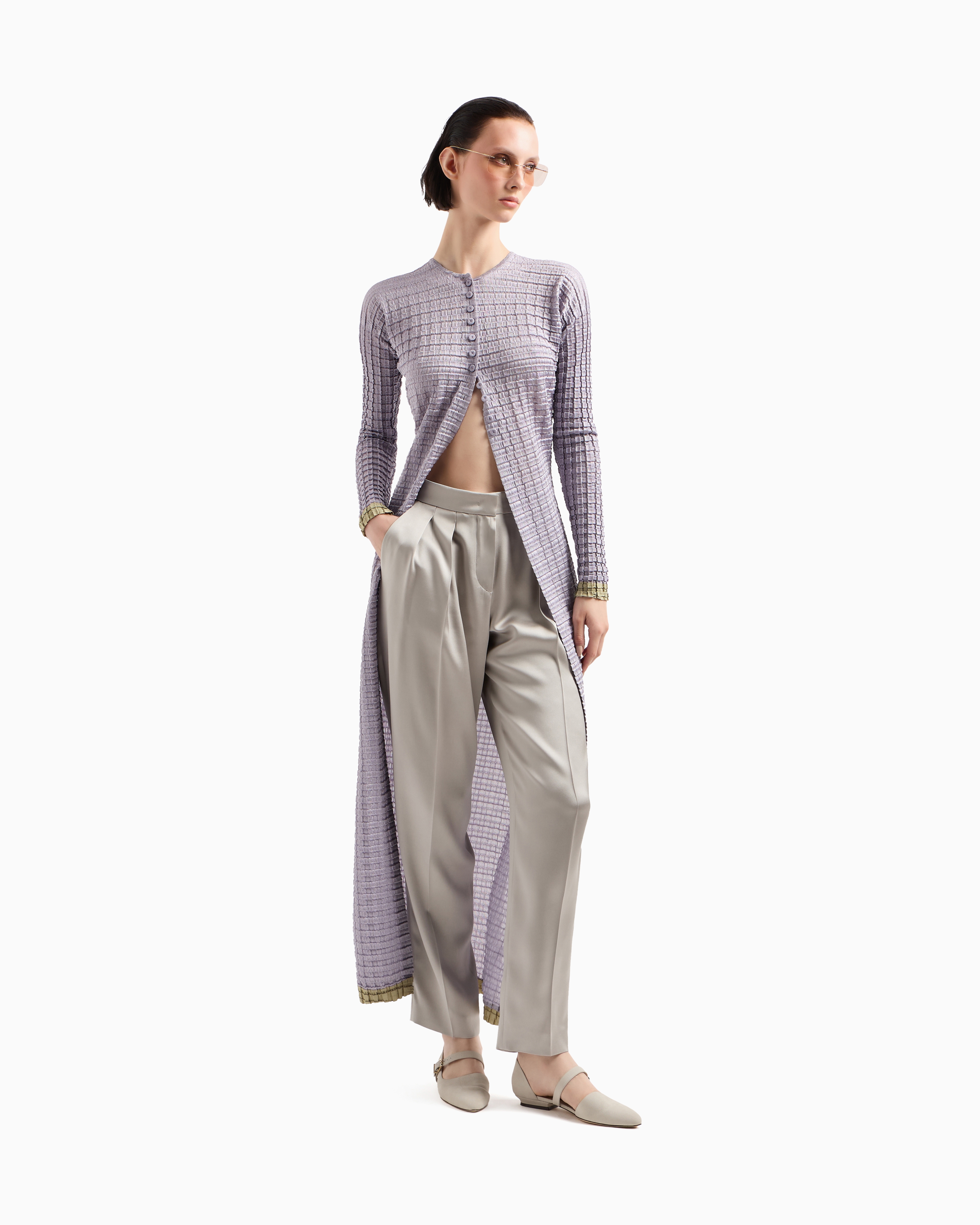 Giorgio Armani Pleated Jersey Long Cardigan