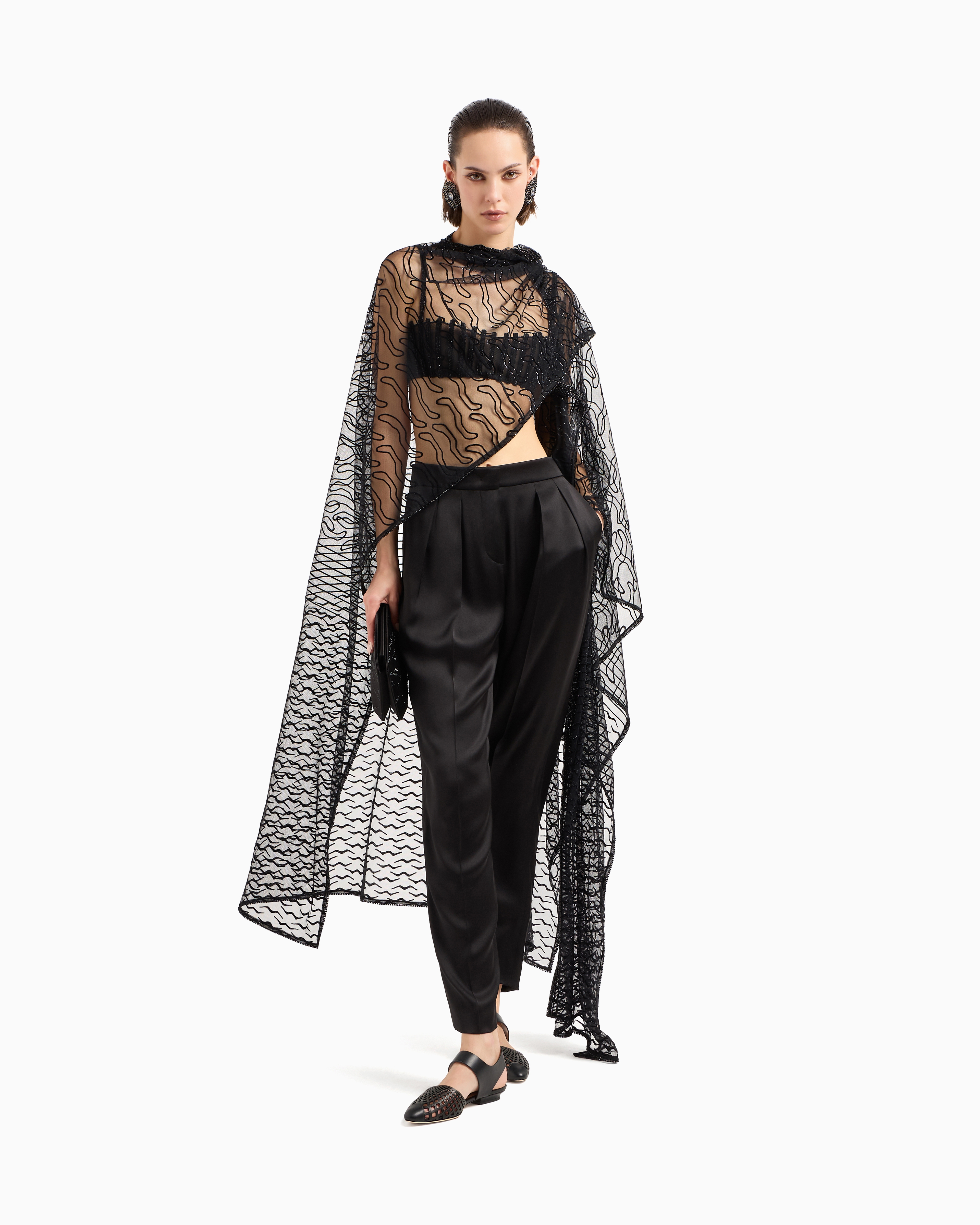 Giorgio Armani Embroidered Stretch Tulle Bandeau Top
