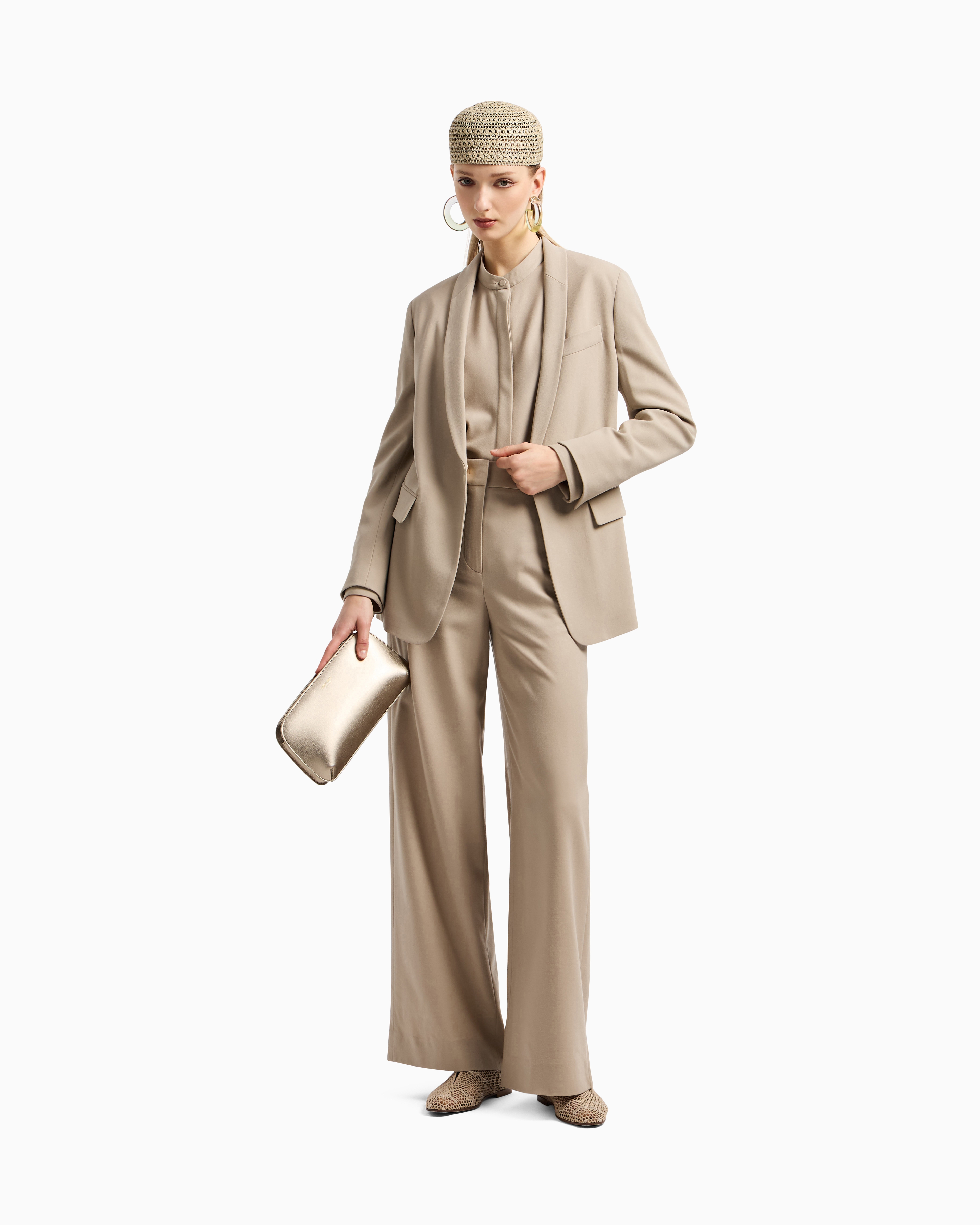 Giorgio Armani Long-sleeved Fluid Wool Shirt In Neutral