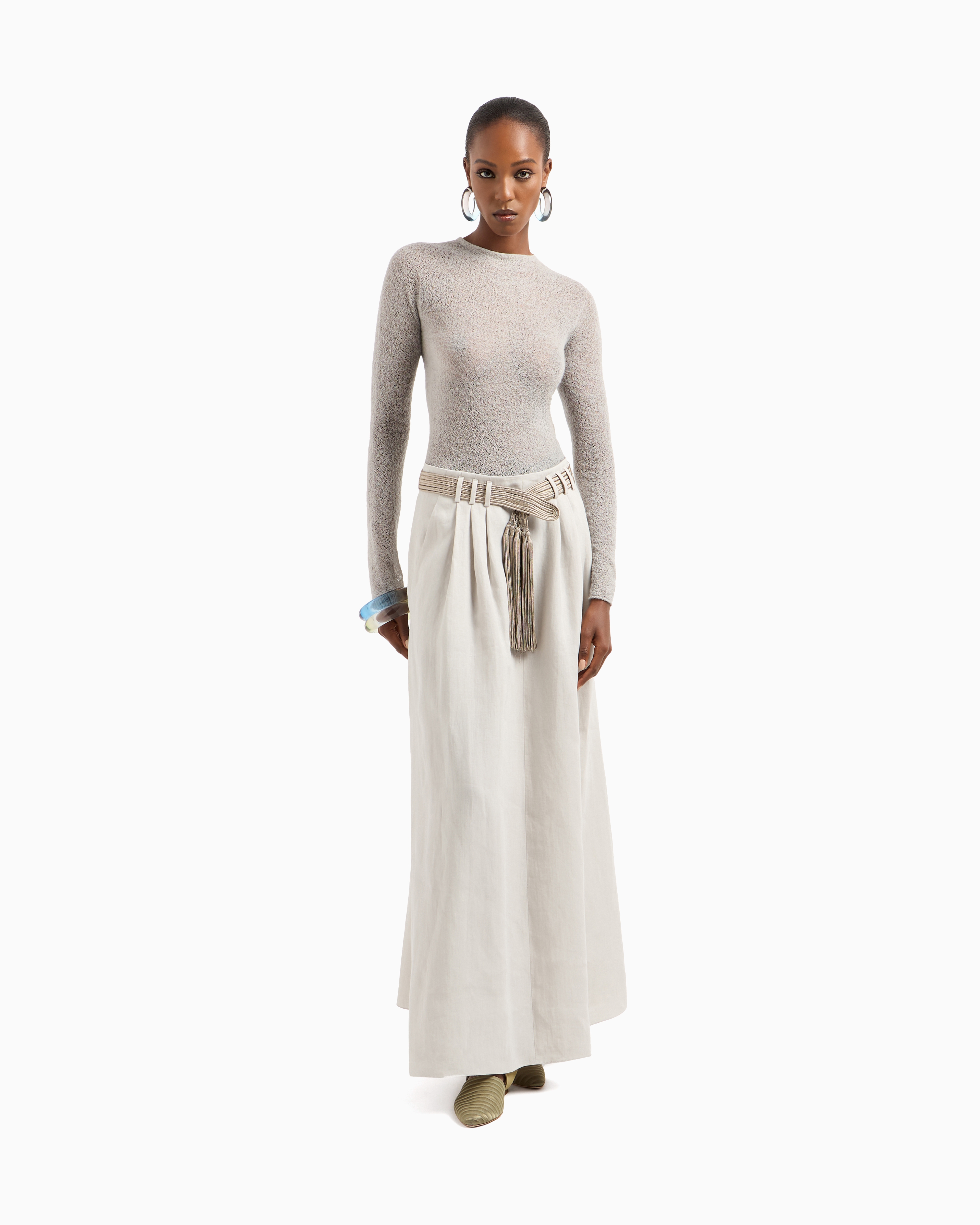Giorgio Armani Long Linen Skirt With Pleats In White